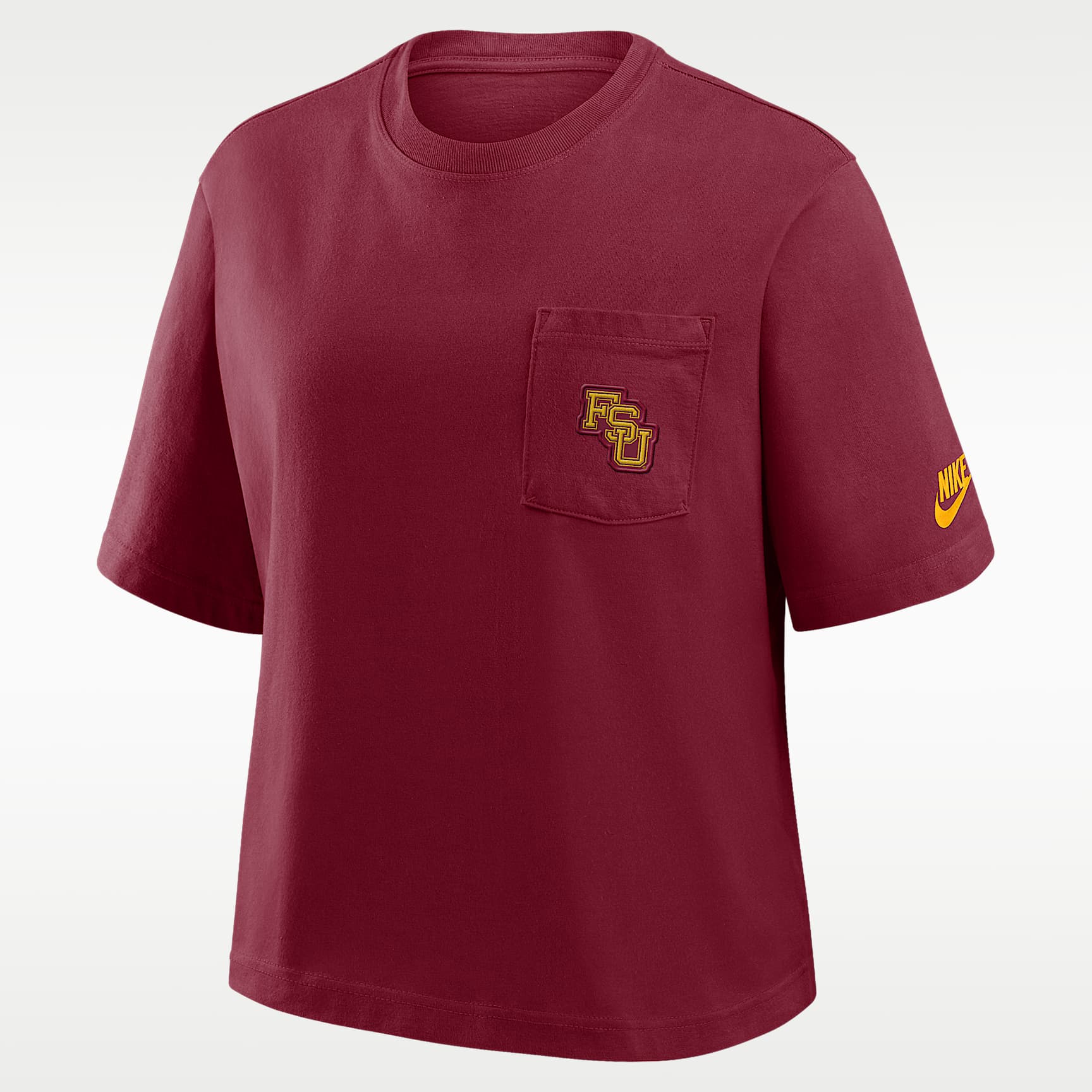 Playera universitaria Nike para mujer Florida State Legacy Pocket Boxy