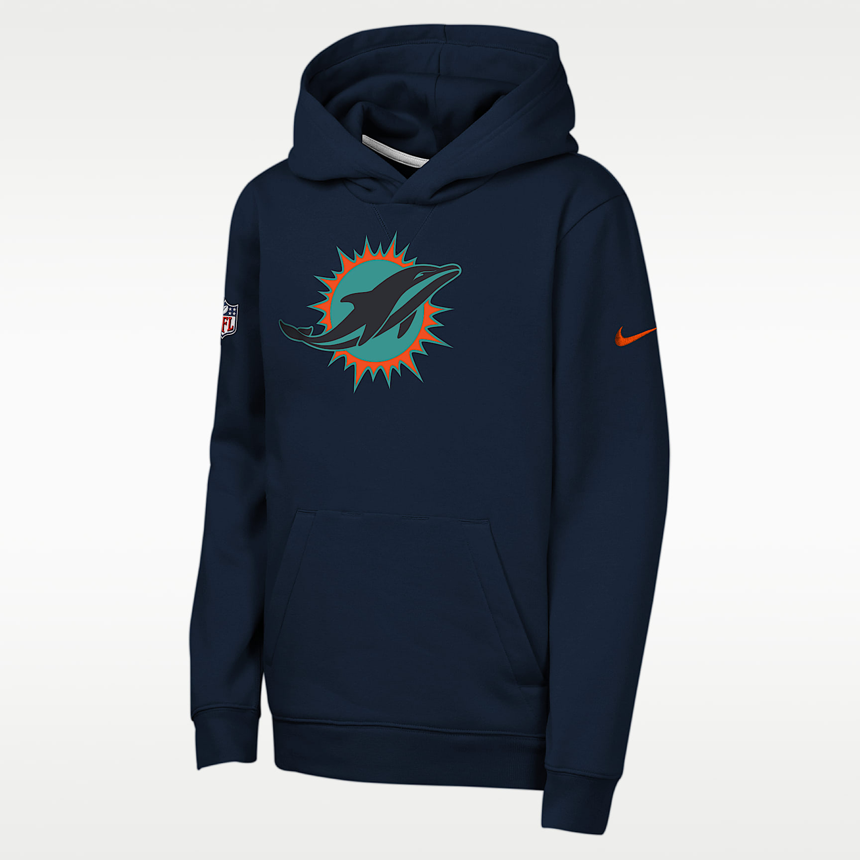 Sudadera con gorro sin cierre Nike de la NFL para niños talla grande Miami Dolphins Rivalries Collection Sideline Club