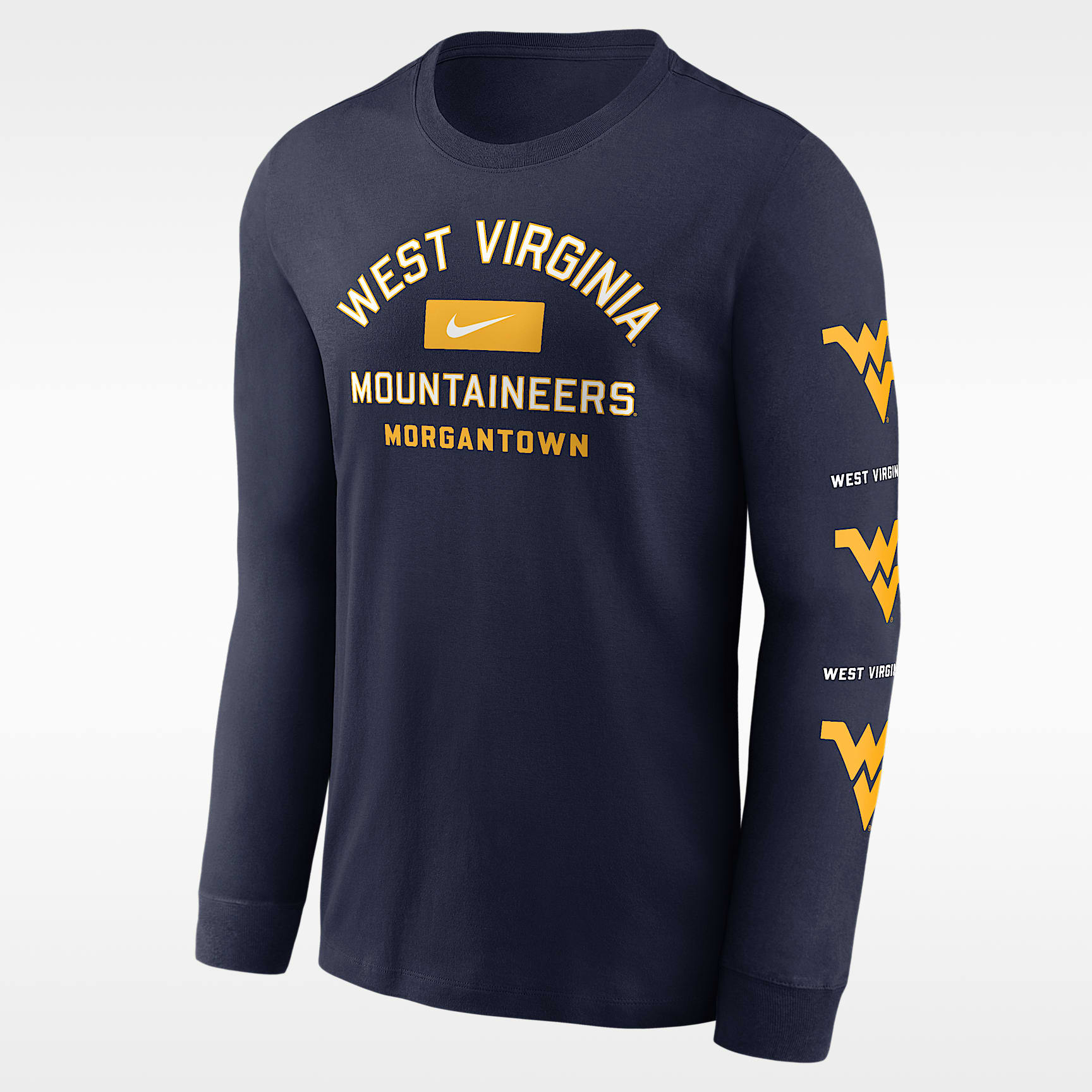 Playera de manga larga universitaria Nike para hombre West Virginia Campus Classic Location