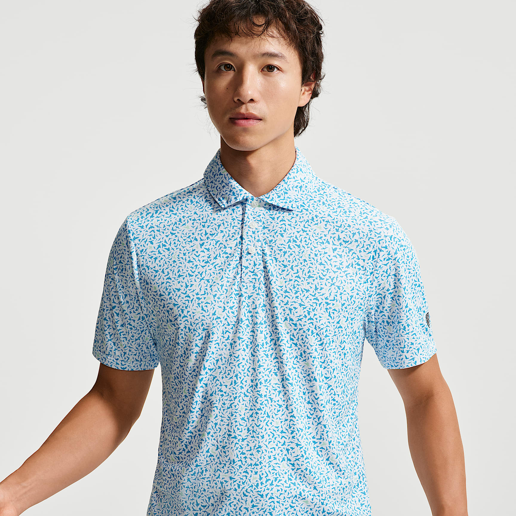 เสื้อโปโลกอล์ฟผู้ชาย Dri-FIT Microprint Birds Nike Par