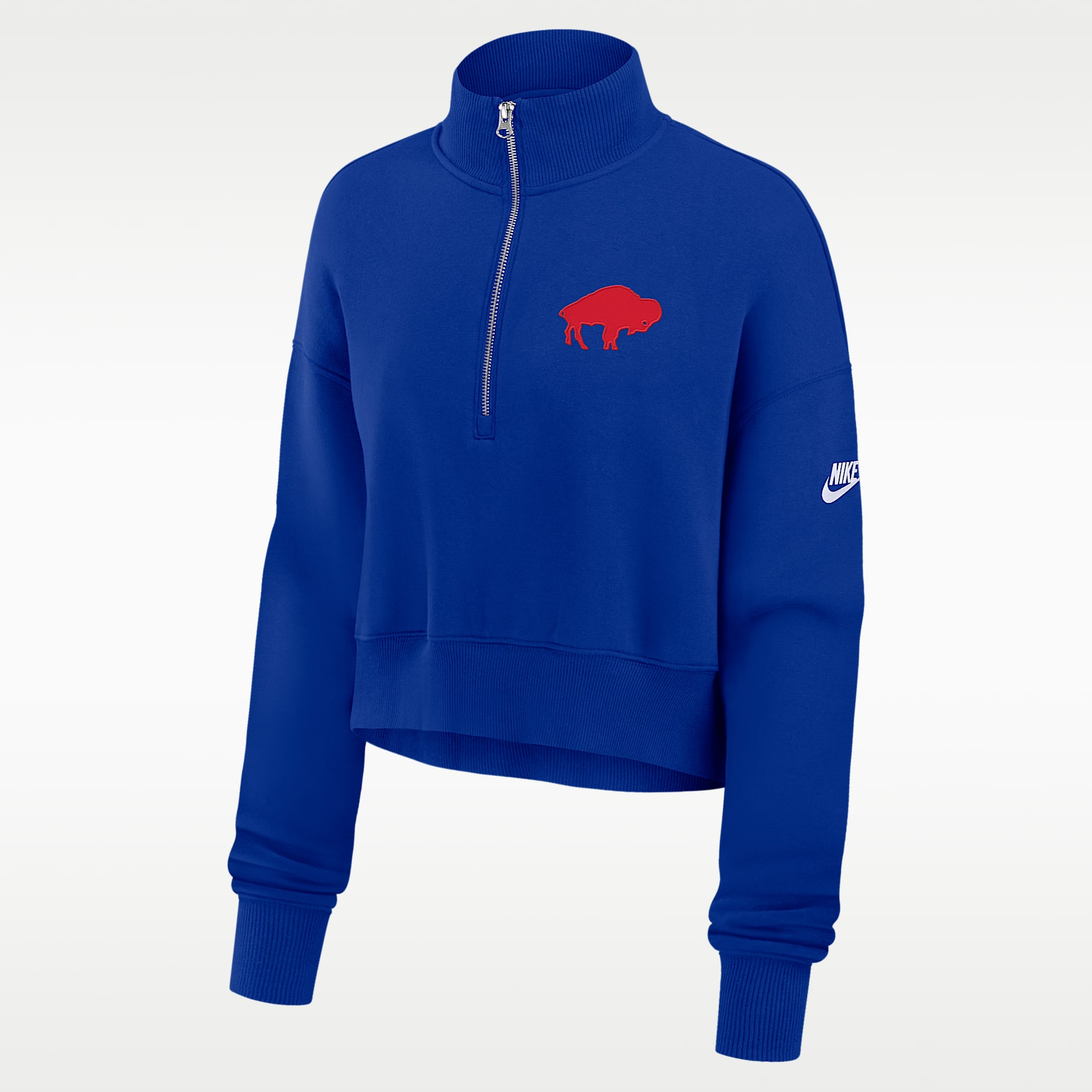 Sudadera de cuello redondo Nike de la NFL cropped de cierre de 1/4 para mujer Buffalo Bills Rewind Phoenix