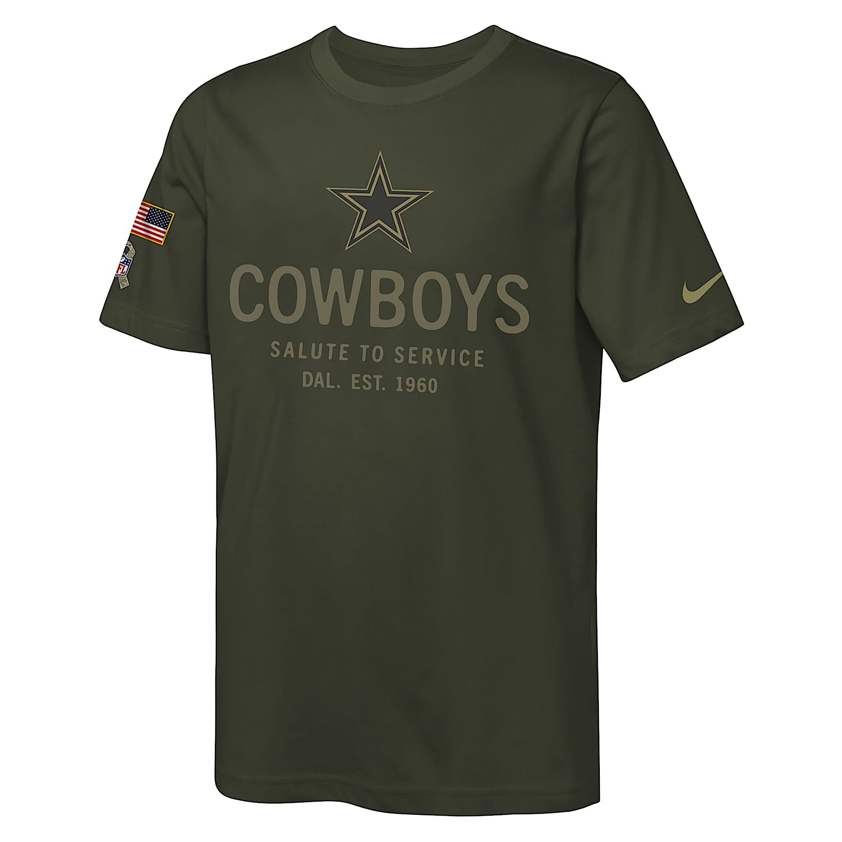 Dallas Cowboys Salute to Service Sideline Big Kids’ Nike Dri-FIT NFL T-Shirt