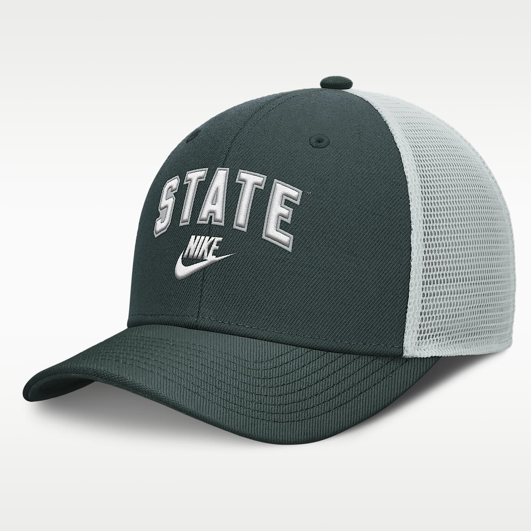 Michigan State Legacy Arch Rise Men's Nike Dri-FIT College Trucker Adjustable Hat