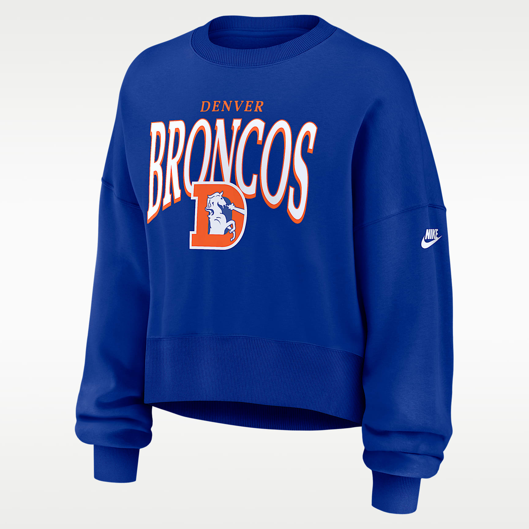 Sudadera de cuello redondo sin cierre Nike de la NFL oversized para mujer Denver Broncos Rewind Phoenix