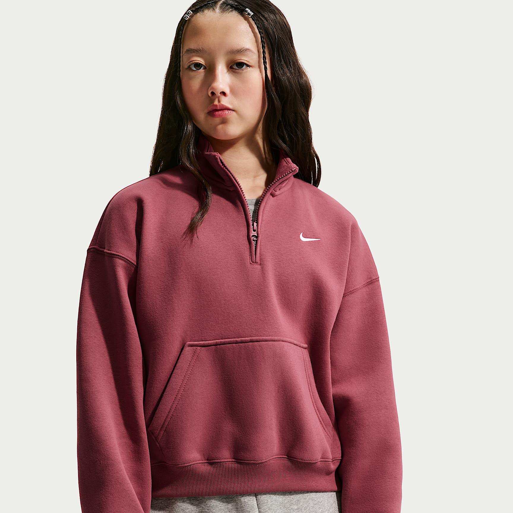 Haut oversize en molleton à 1/4 de zip Nike Sportswear Studio pour ado (fille)