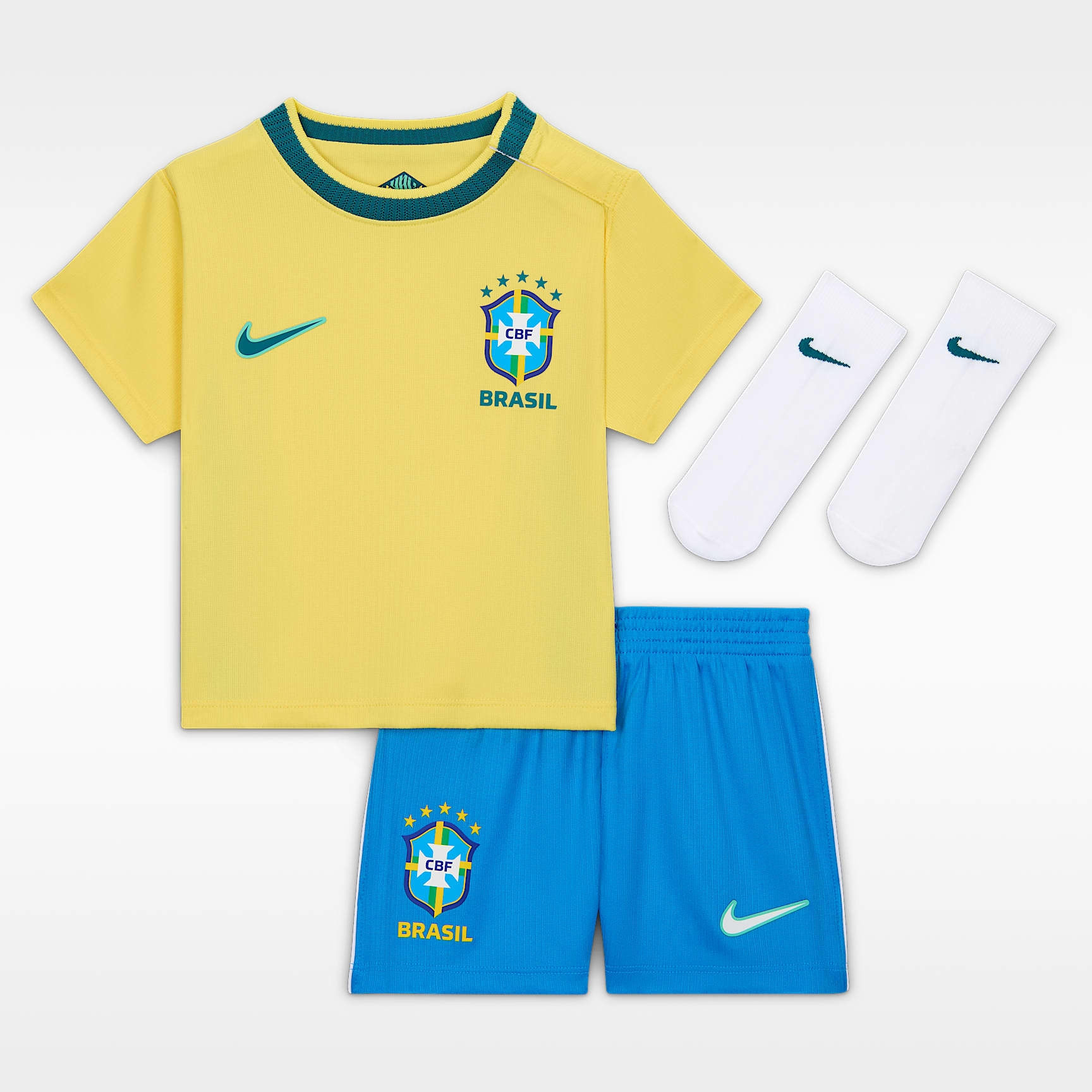 Replika domácí fotbalové trojdílné soupravy Brazílie Stadium 2026 Nike Football pro kojence a batolata