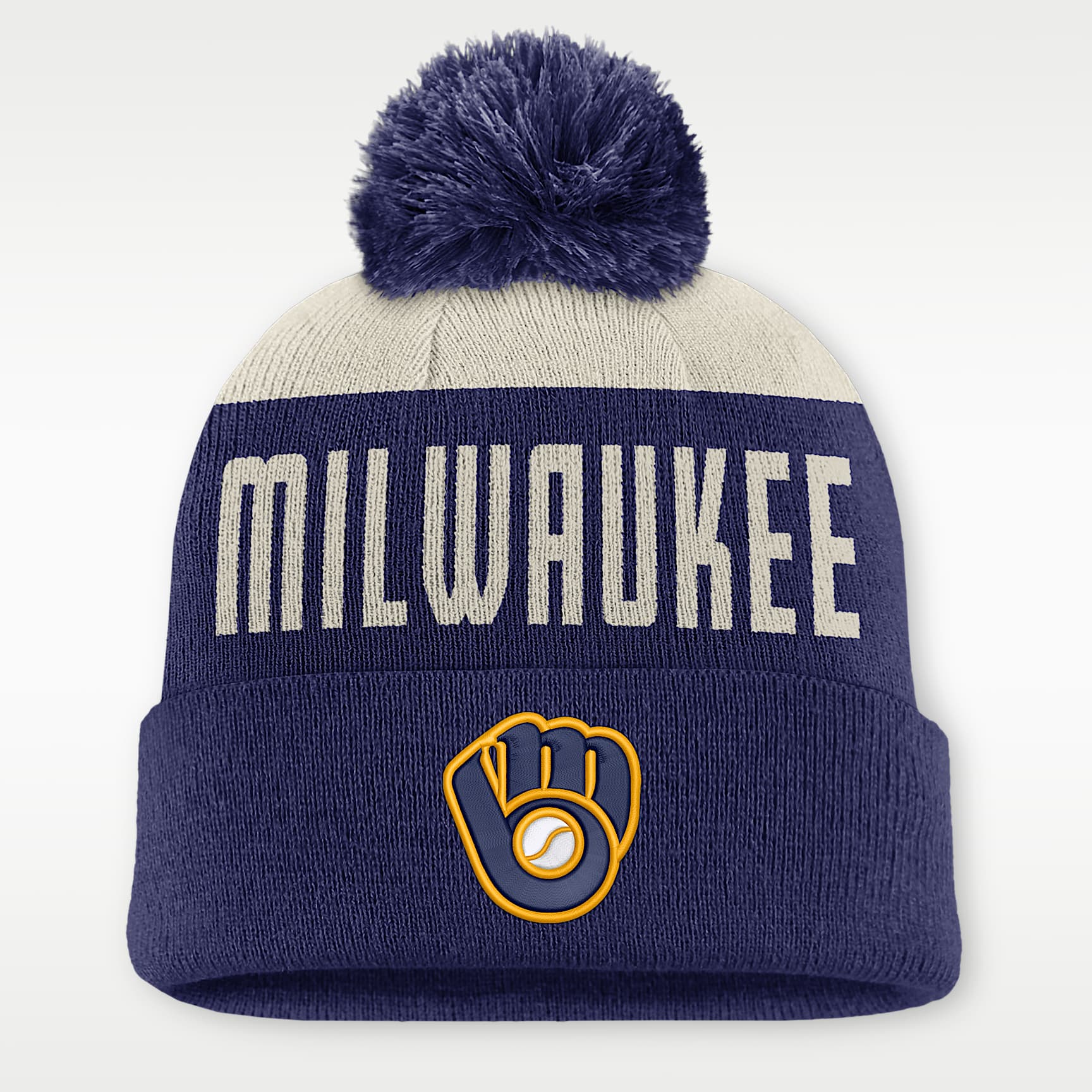 Gorro con dobladillo y pompón Nike de la MLB para hombre Milwaukee Brewers Cooperstown Peak