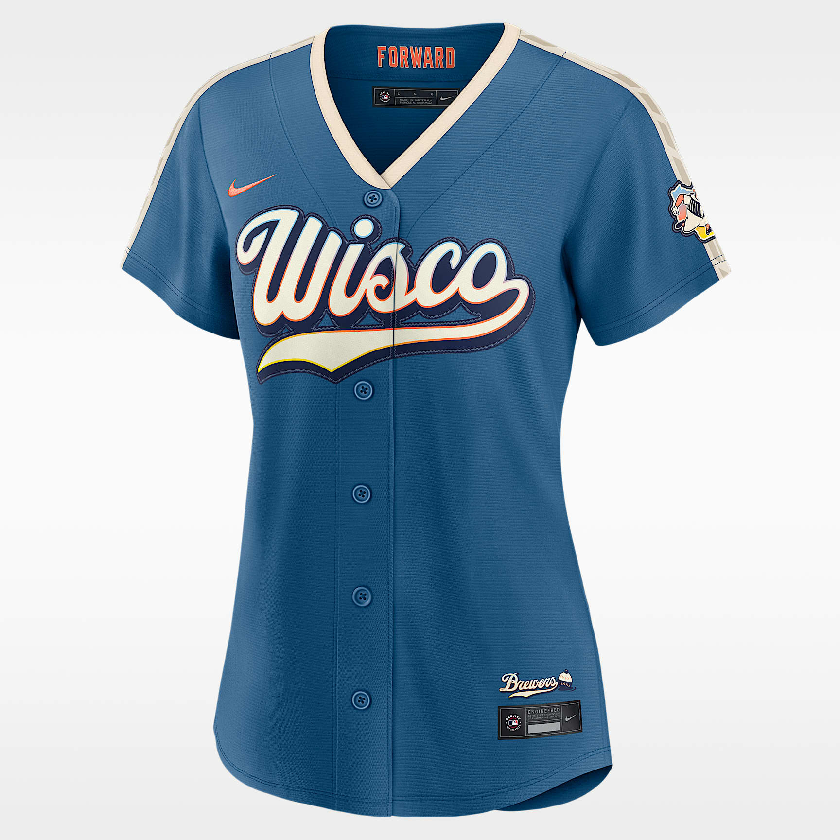 Jersey de estadio Nike de la MLB para mujer de los Milwaukee Brewers, edición City Connect