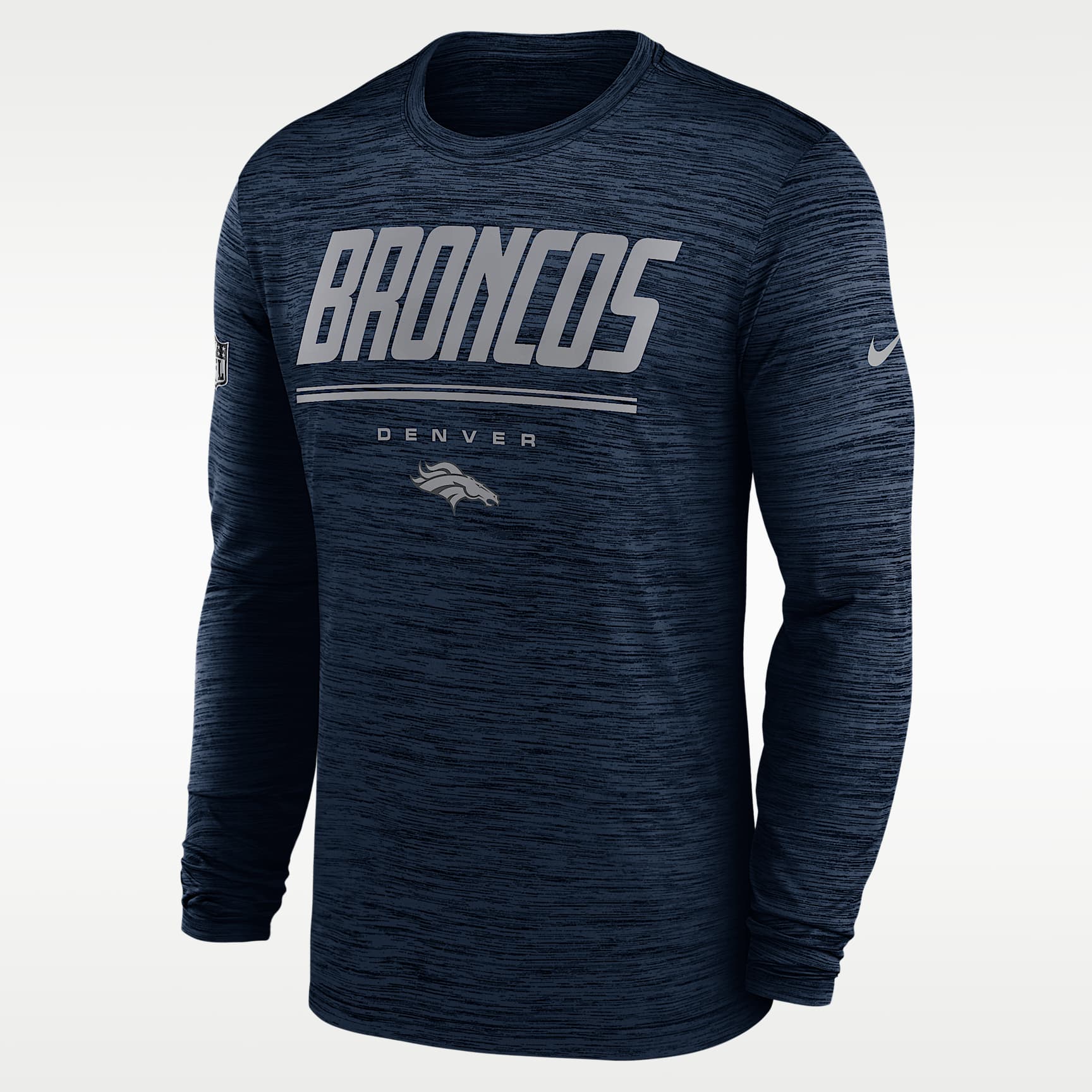 Playera de manga larga Nike Dri-FIT de la NFL para hombre Denver Broncos Sideline Team Issue Velocity