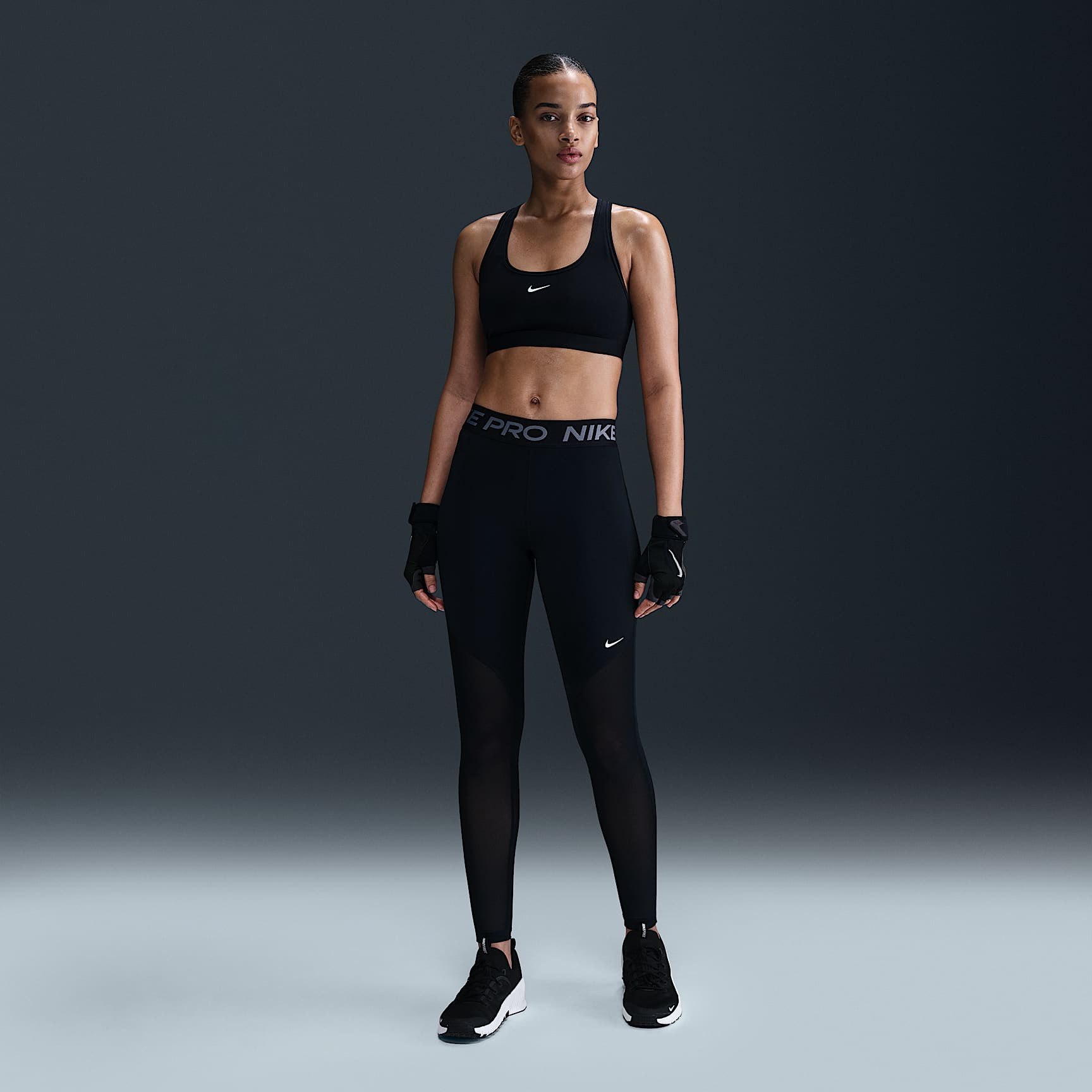Nike Pro Women's Mid-Rise Full-Length Mesh-Paneled Leggings