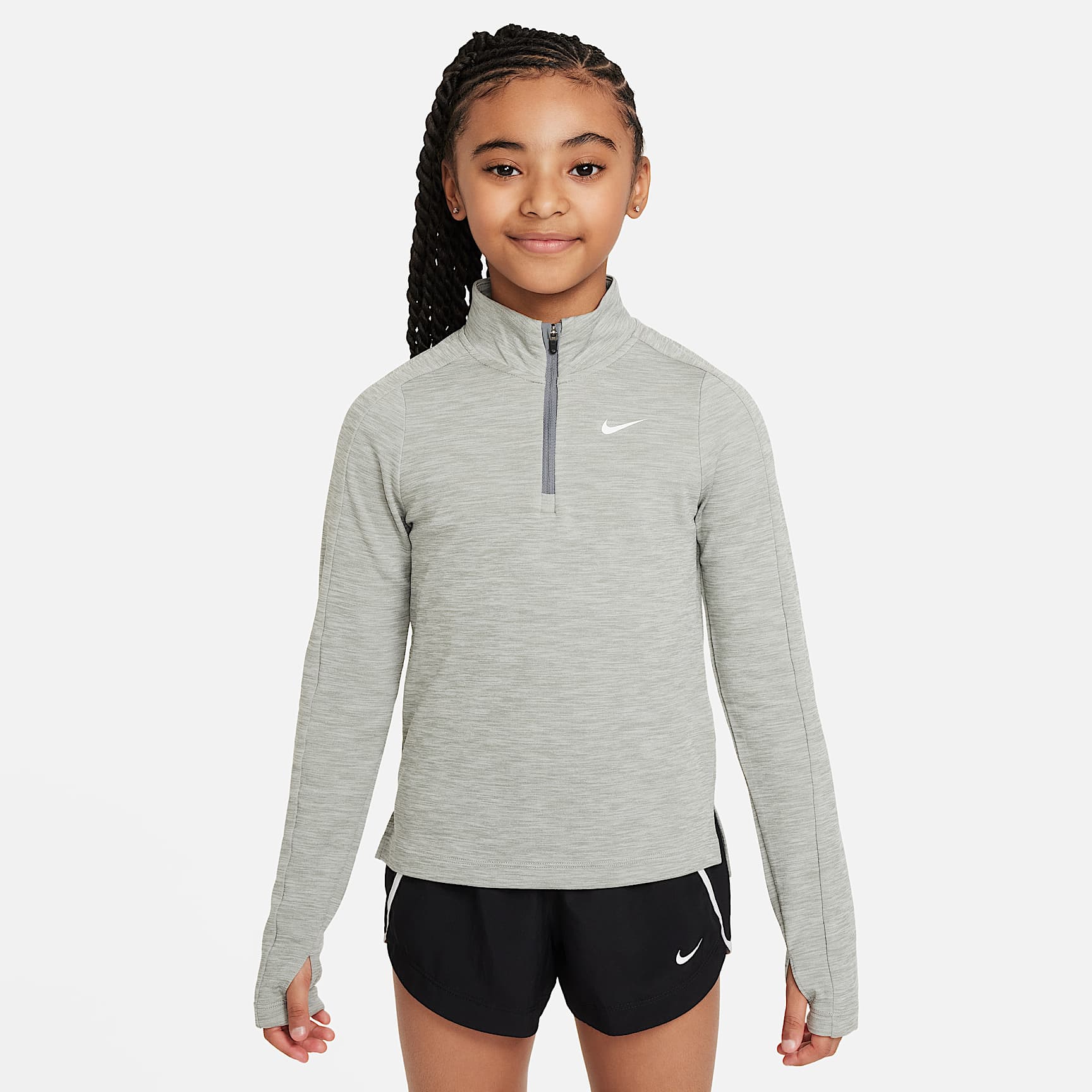 Playera de manga larga Dri-FIT con cierre de 1/4 para niña Nike