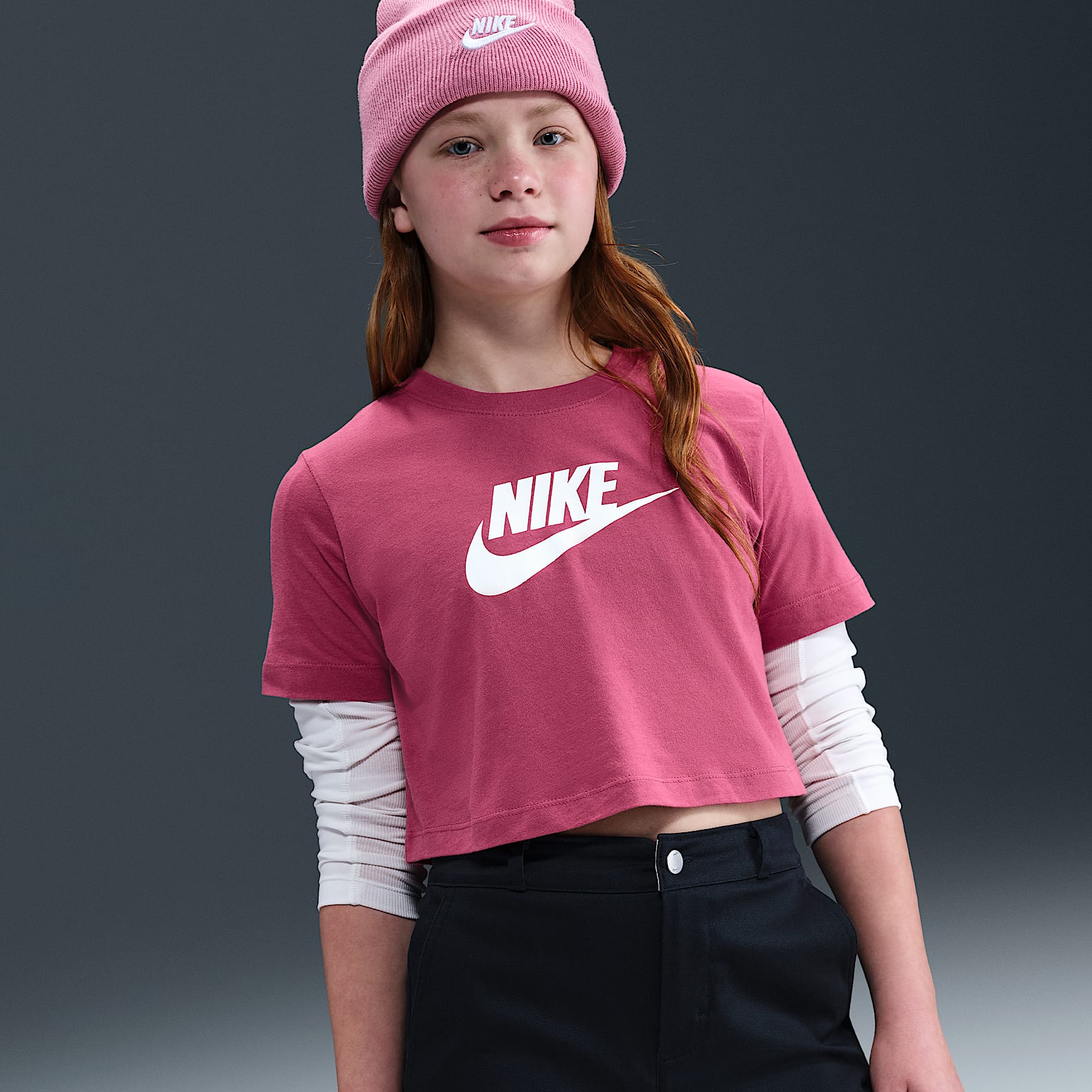 Playera cropped para niña talla grande Nike Sportswear