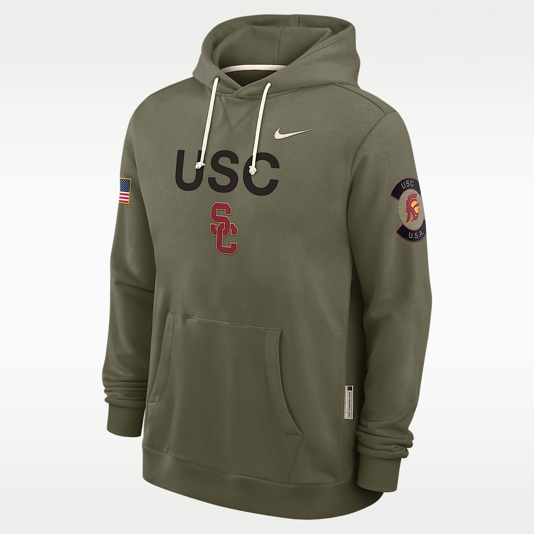 Sudadera con gorro sin cierre universitaria Nike Dri-FIT para hombre USC 2025 Military Appreciation