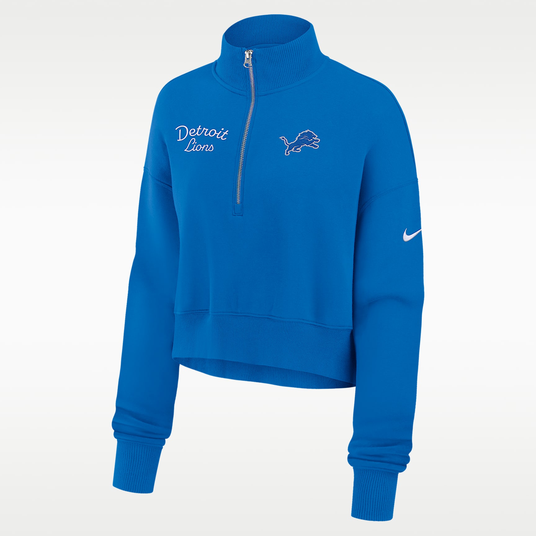 Sudadera de cuello redondo Nike de la NFL cropped con cierre de 1/4 para mujer Detroit Lions Phoenix
