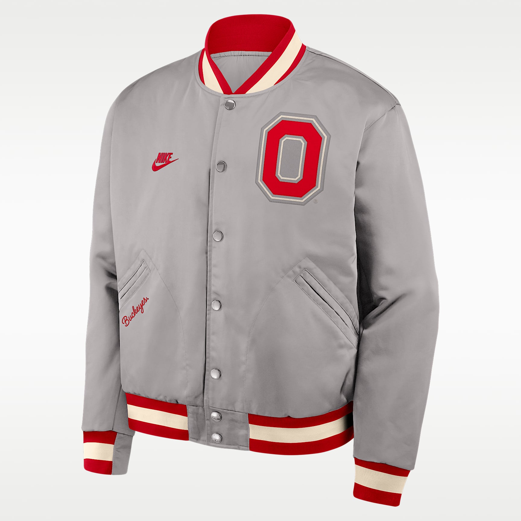 Chamarra bomber universitaria Nike de cierre a presión de largo completo para hombre Ohio State Legacy