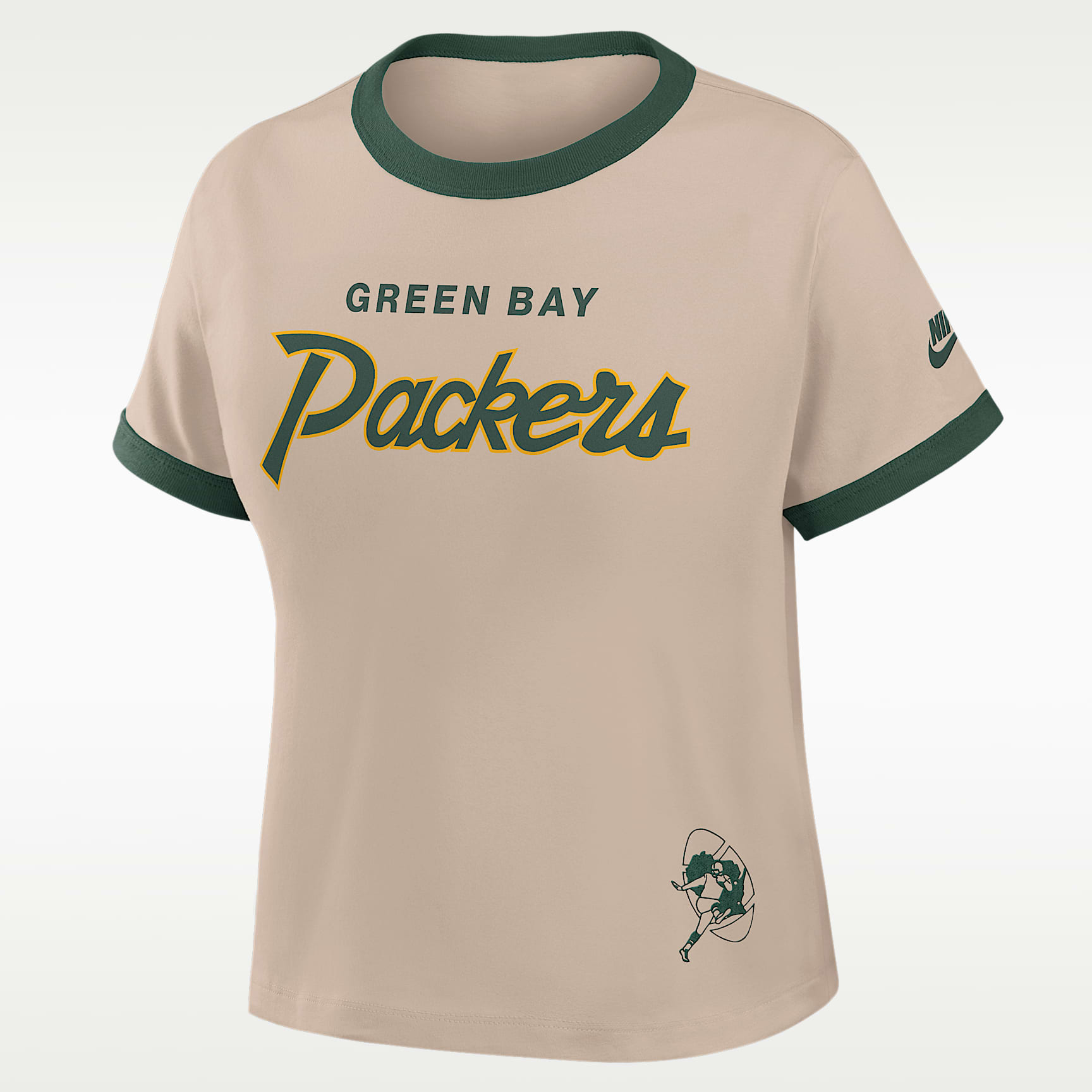 Playera Nike de la NFL cropped para mujer Green Bay Packers Rewind Ringer Mod