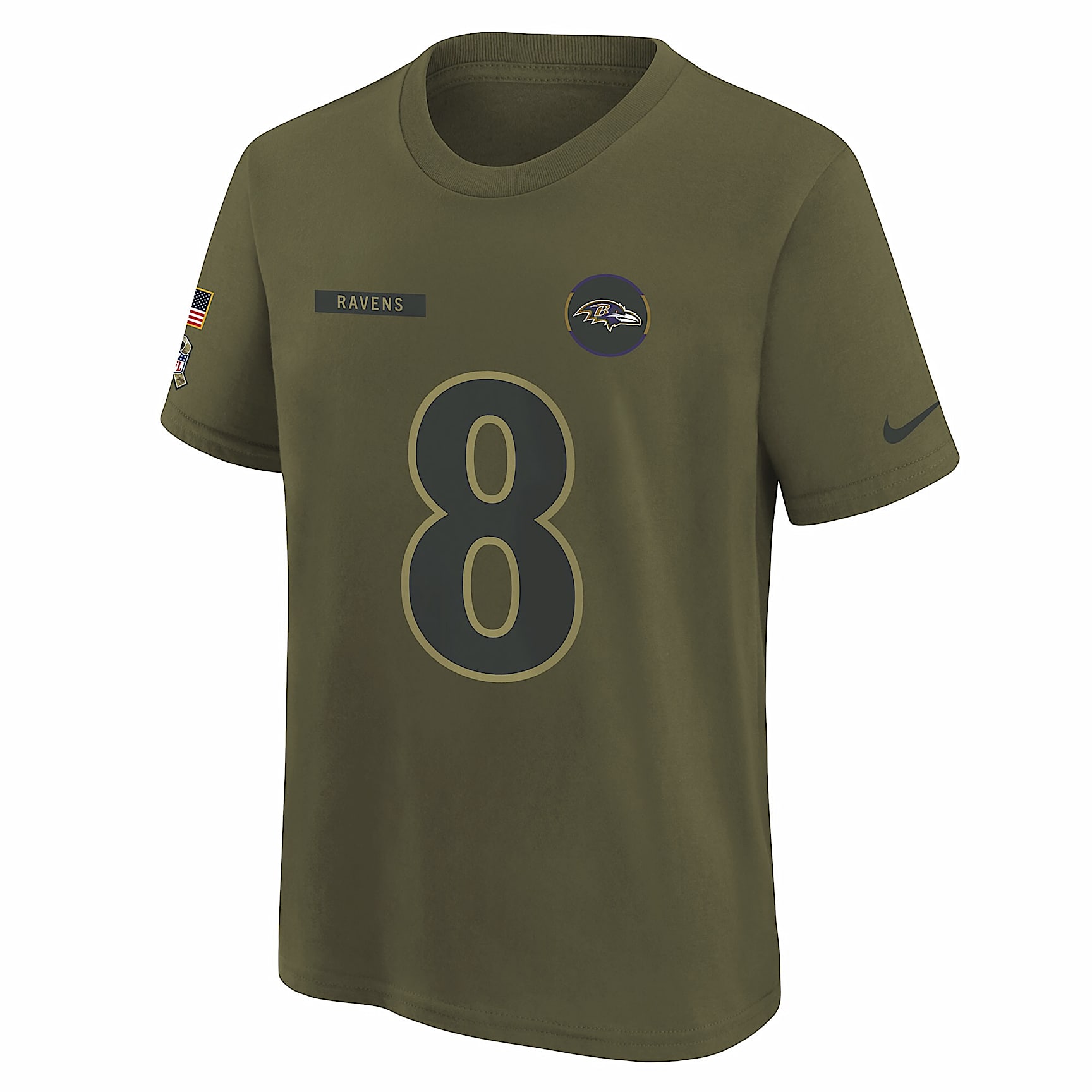 Playera Nike de la NFL para niños talla grande Lamar Jackson Baltimore Ravens Salute to Service