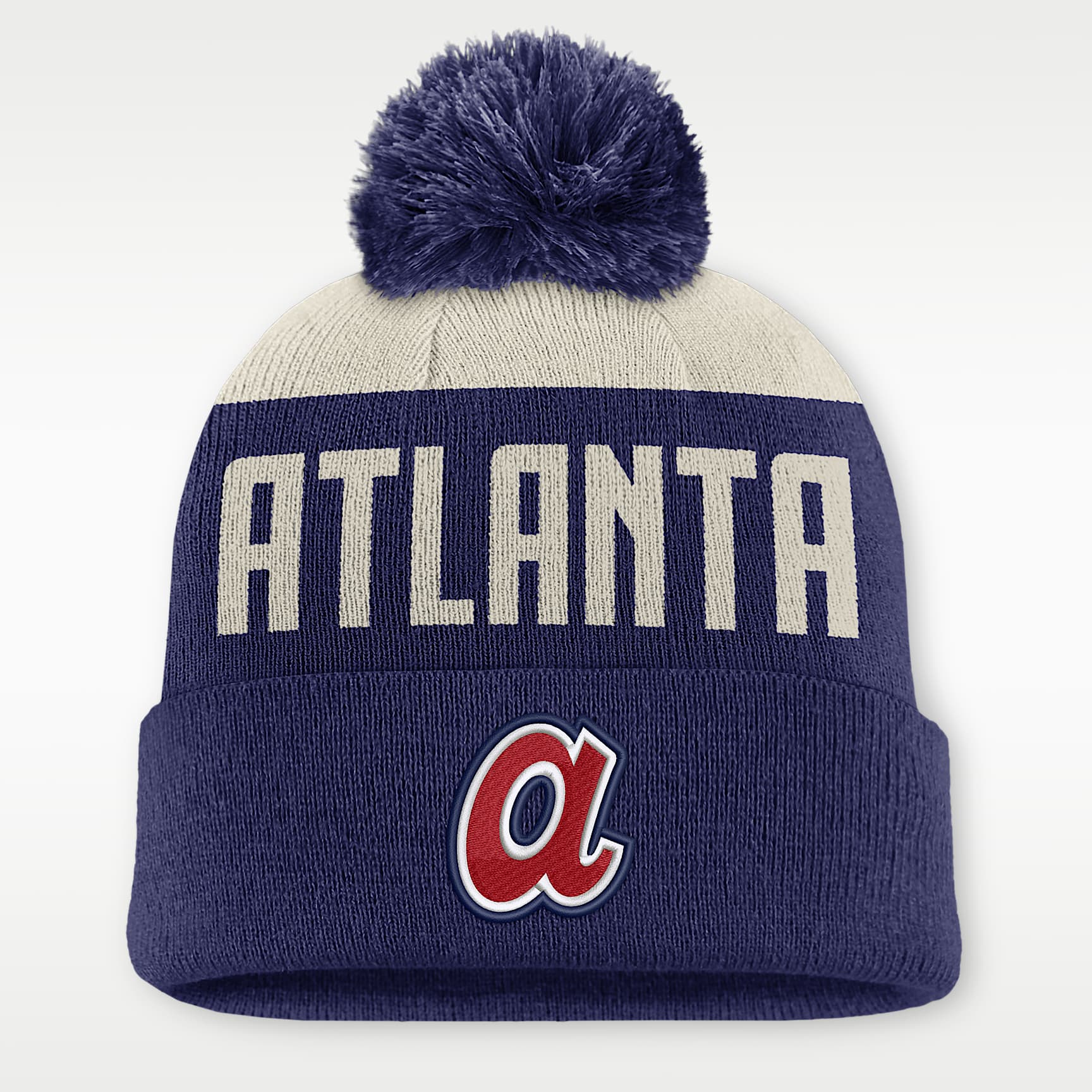 Gorro con dobladillo y pompón Nike de la MLB para hombre Atlanta Braves Cooperstown Peak