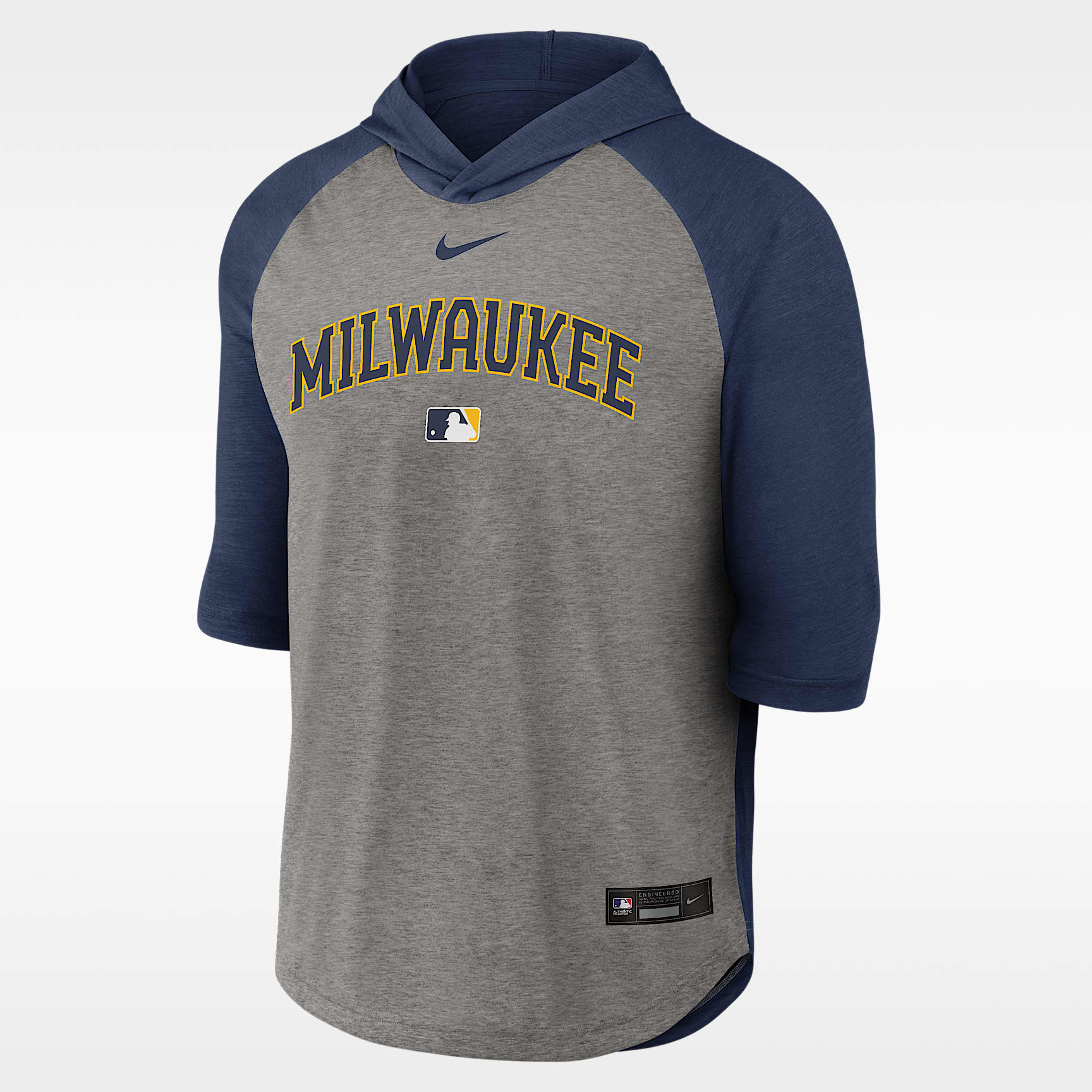 Milwaukee Brewers Authentic Collection Flux Men's Nike Dri-FIT MLB 3/4-Sleeve Hooded T-Shirt