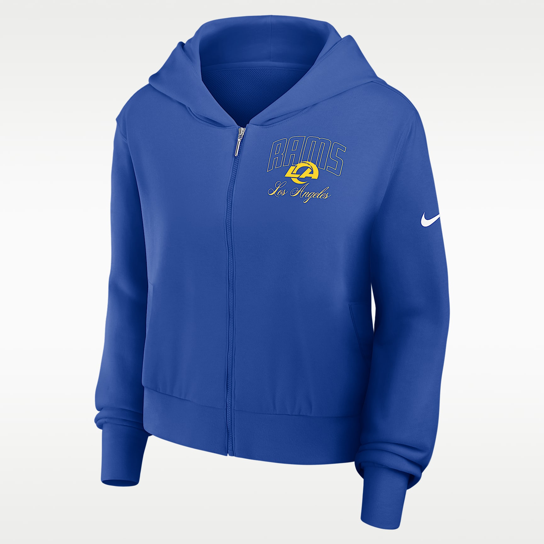 Sudadera con gorro Nike de la NFL de cierre completo para mujer Los Angeles Rams Primetime