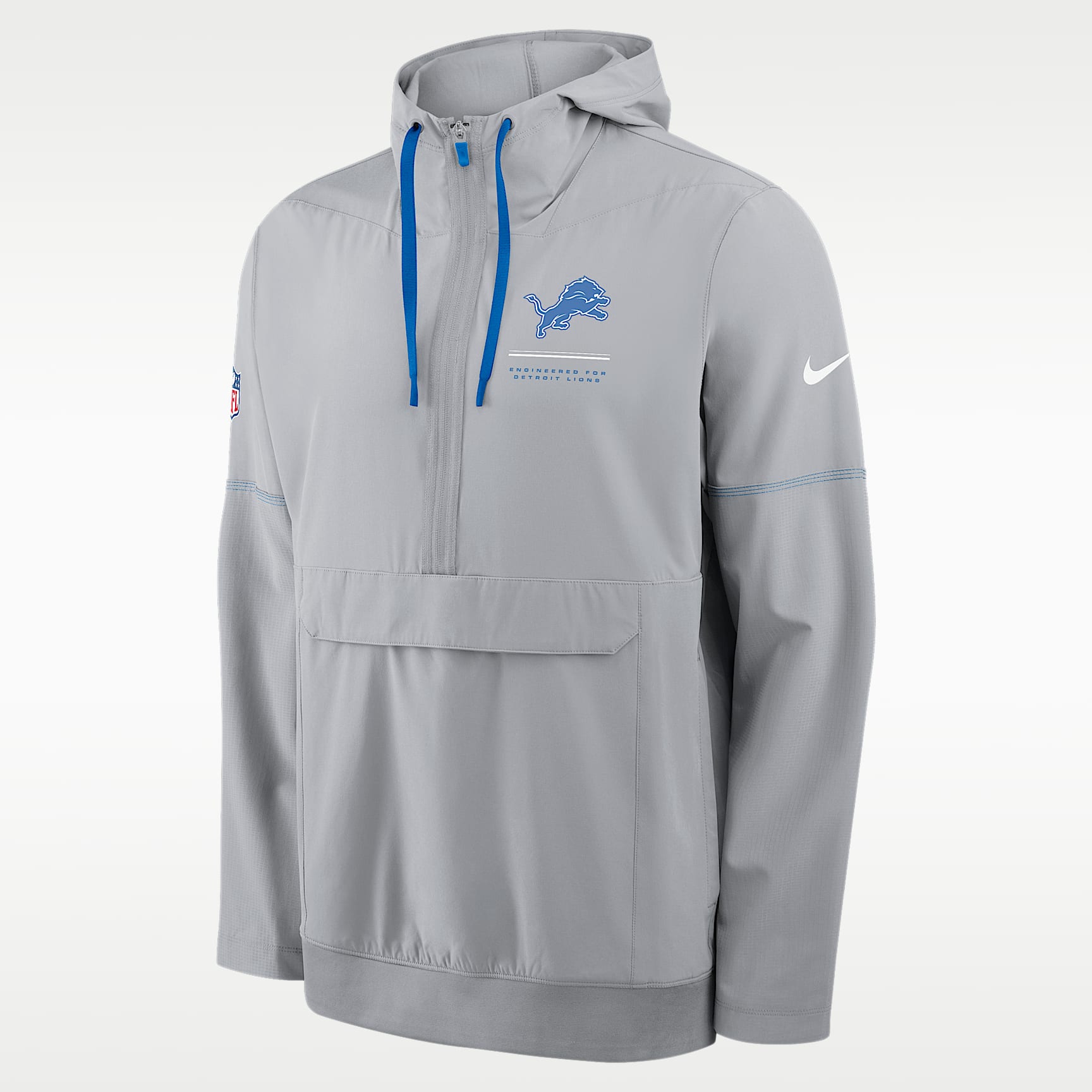 Chamarra Nike de la NFL de medio cierre con gorro para hombre Detroit Lions Sideline Anorak