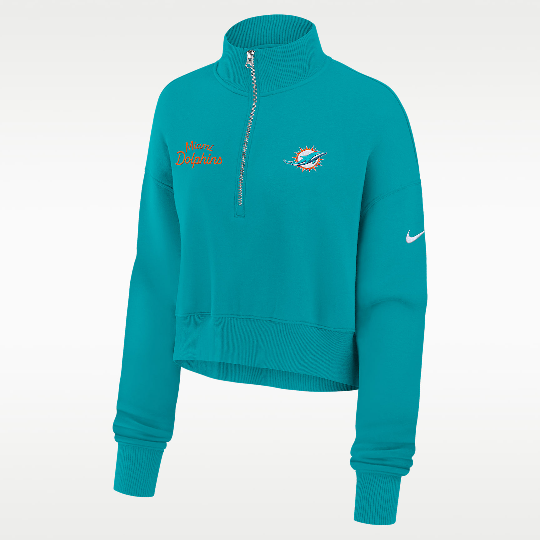 Sudadera de cuello redondo Nike de la NFL cropped de cierre de 1/4 para mujer Miami Dolphins Phoenix