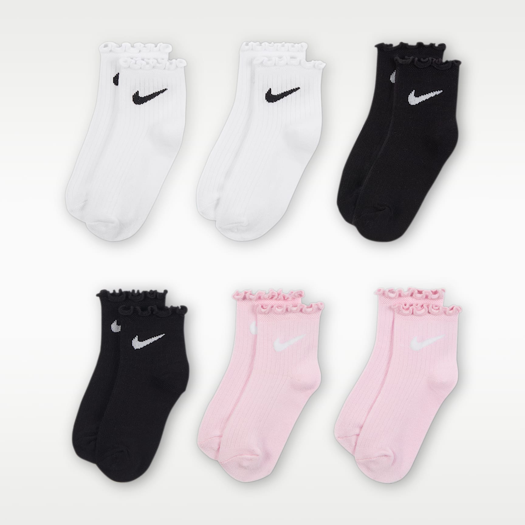 Calcetines al tobillo con ribete ondulado para niños (6 pares) Nike
