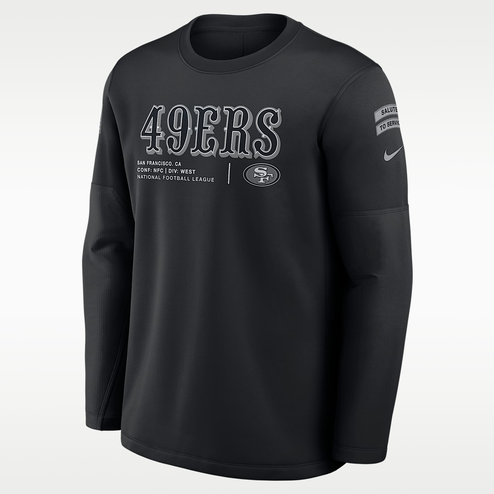 Sudadera de cuello redondo sin cierre Nike de la NFL para hombre San Francisco 49ers Salute to Service Sideline Coaches