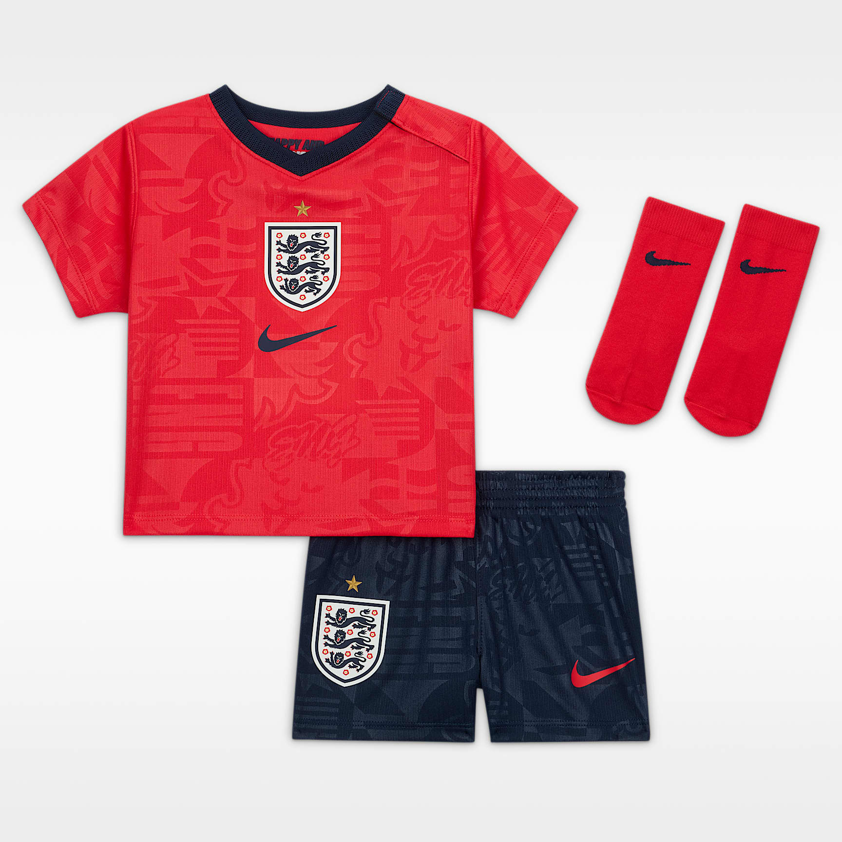 Conjunto de três peças de futebol Replica Nike do equipamento alternativo Stadium Inglaterra 2026 para bebé