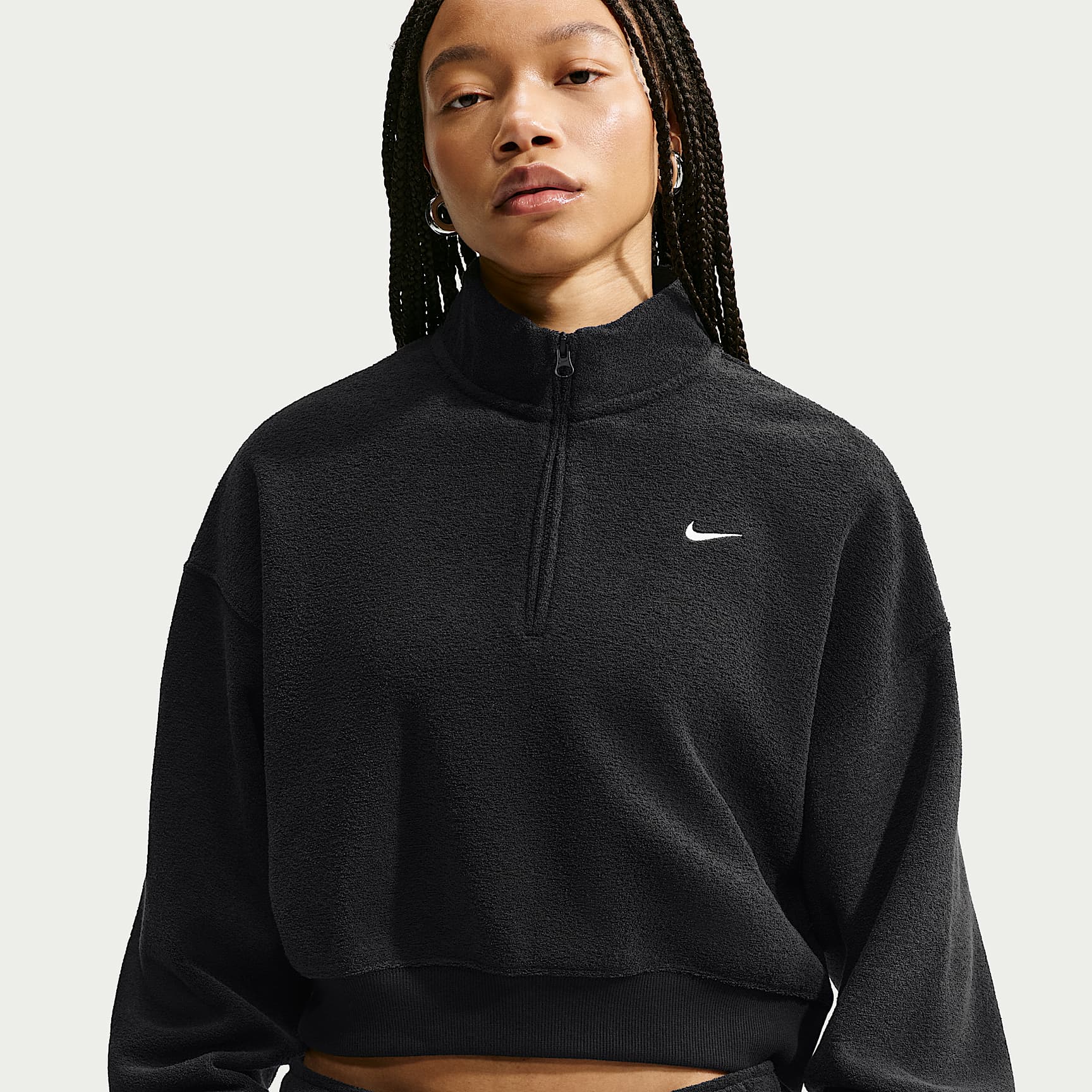 Nike Studio Fleece Medium Weight Plush Women's Oversized 1/4-Zip Cropped Top