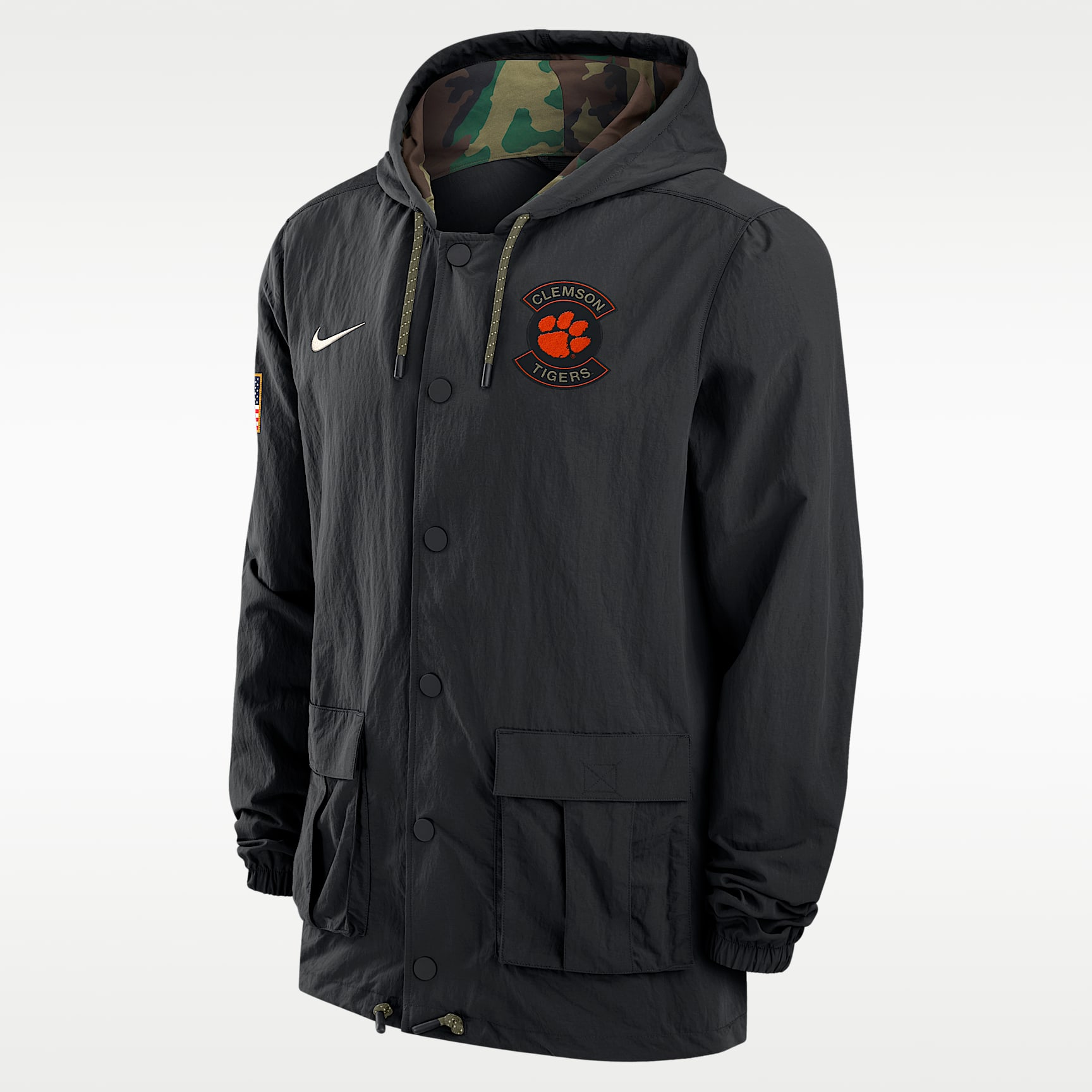 Clemson Men's Nike Full-Snap Hooded Military Jacket