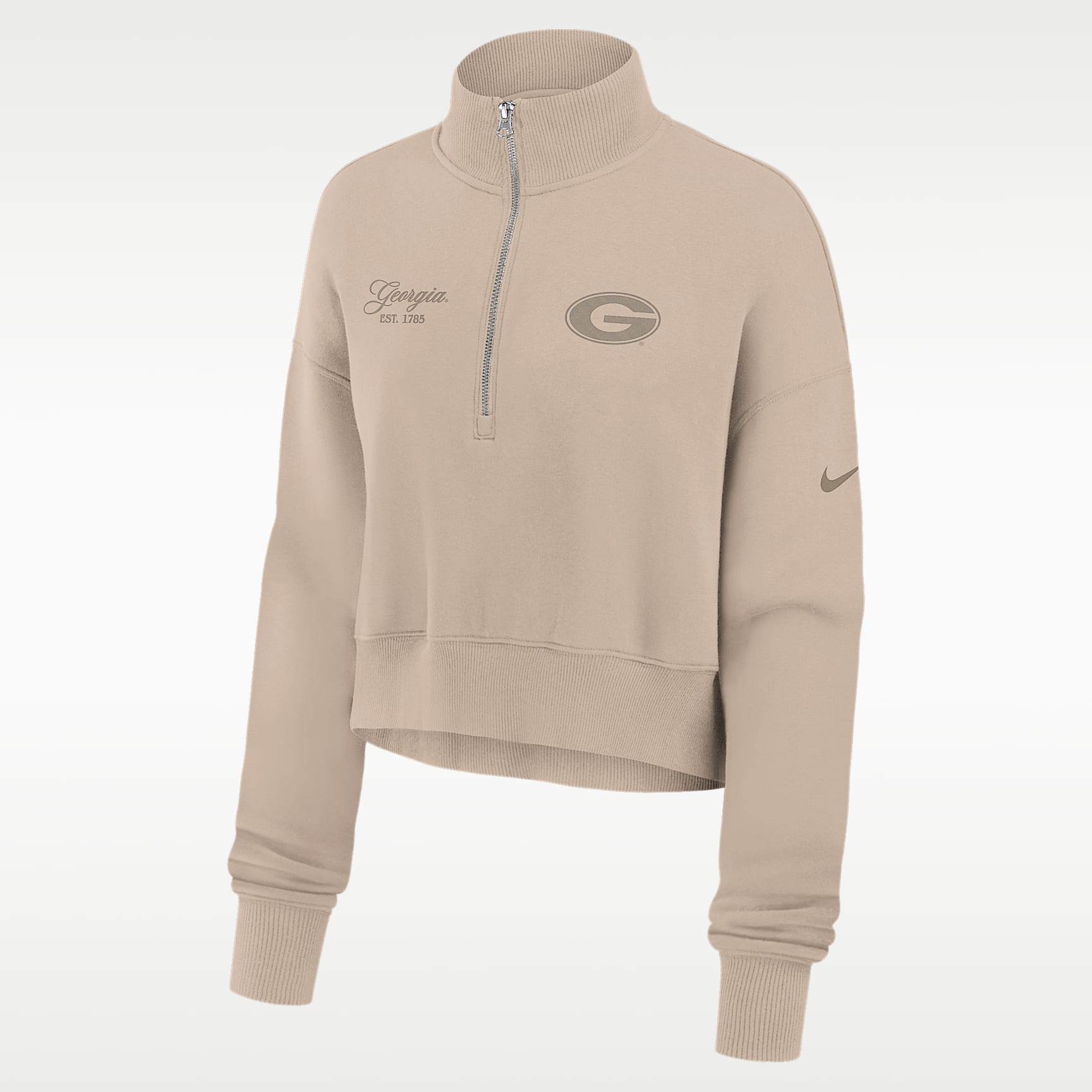 Sudadera de cuello redondo universitaria Nike oversized cropped de cierre de 1/4 para mujer Georgia Neutral Stance Collection Phoenix
