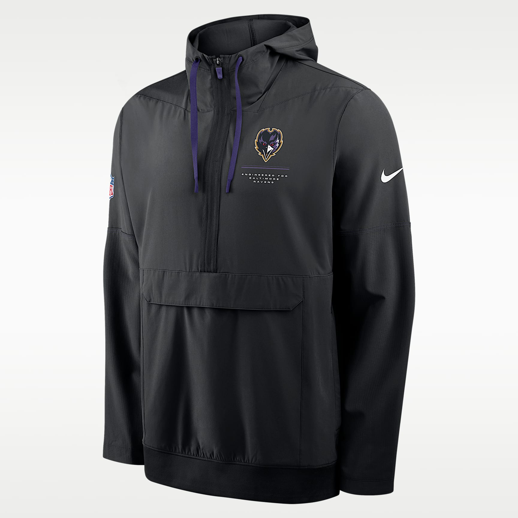 Chamarra con gorro de medio cierre Nike de la NFL para hombre Baltimore Ravens Sideline Anorak