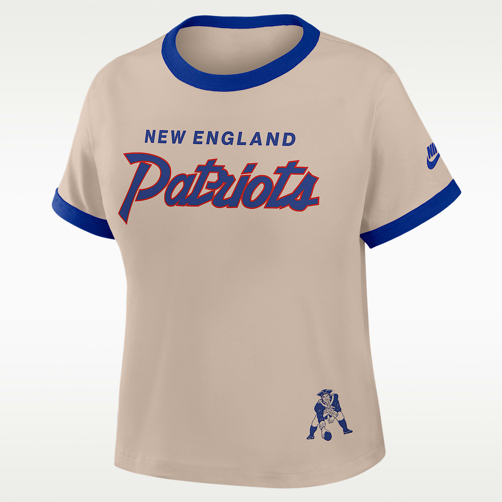 Playera Nike de la NFL cropped para mujer New England Patriots Rewind Ringer Mod