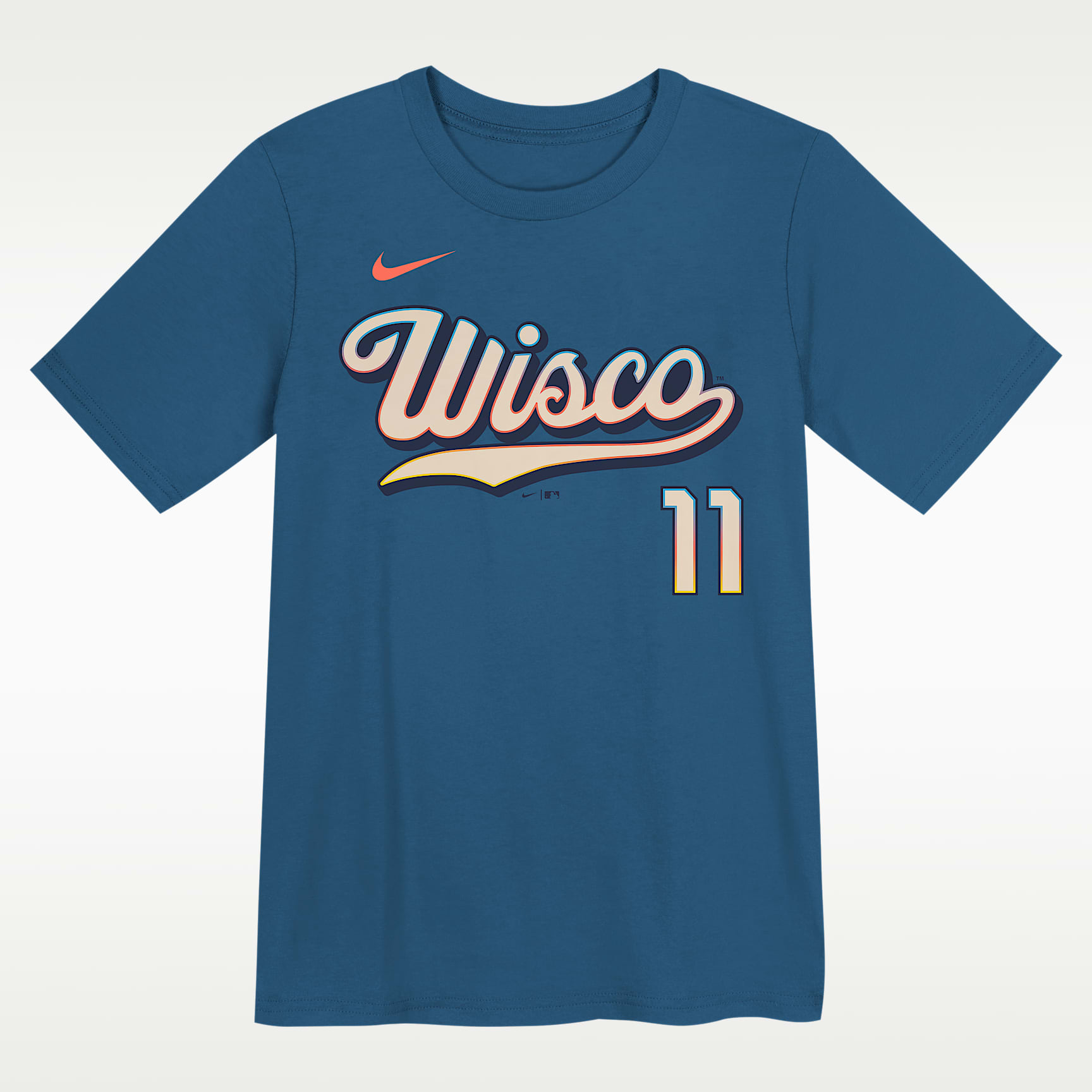 Playera Nike de la MLB para niños talla pequeña Jackson Chourio Milwaukee Brewers City Connect