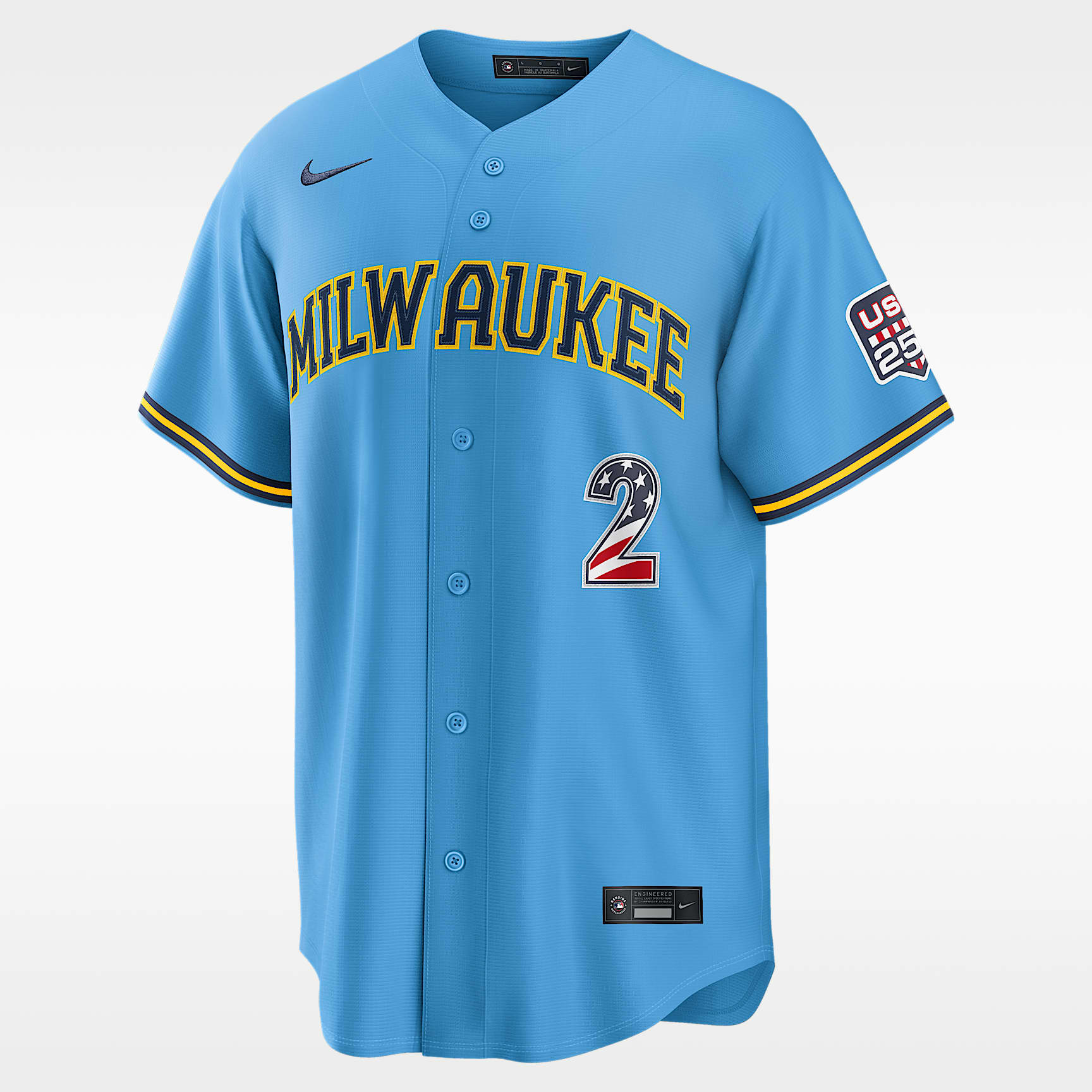 Brice Turang Milwaukee Brewers USA 250 Men's Nike MLB Stadium Jersey