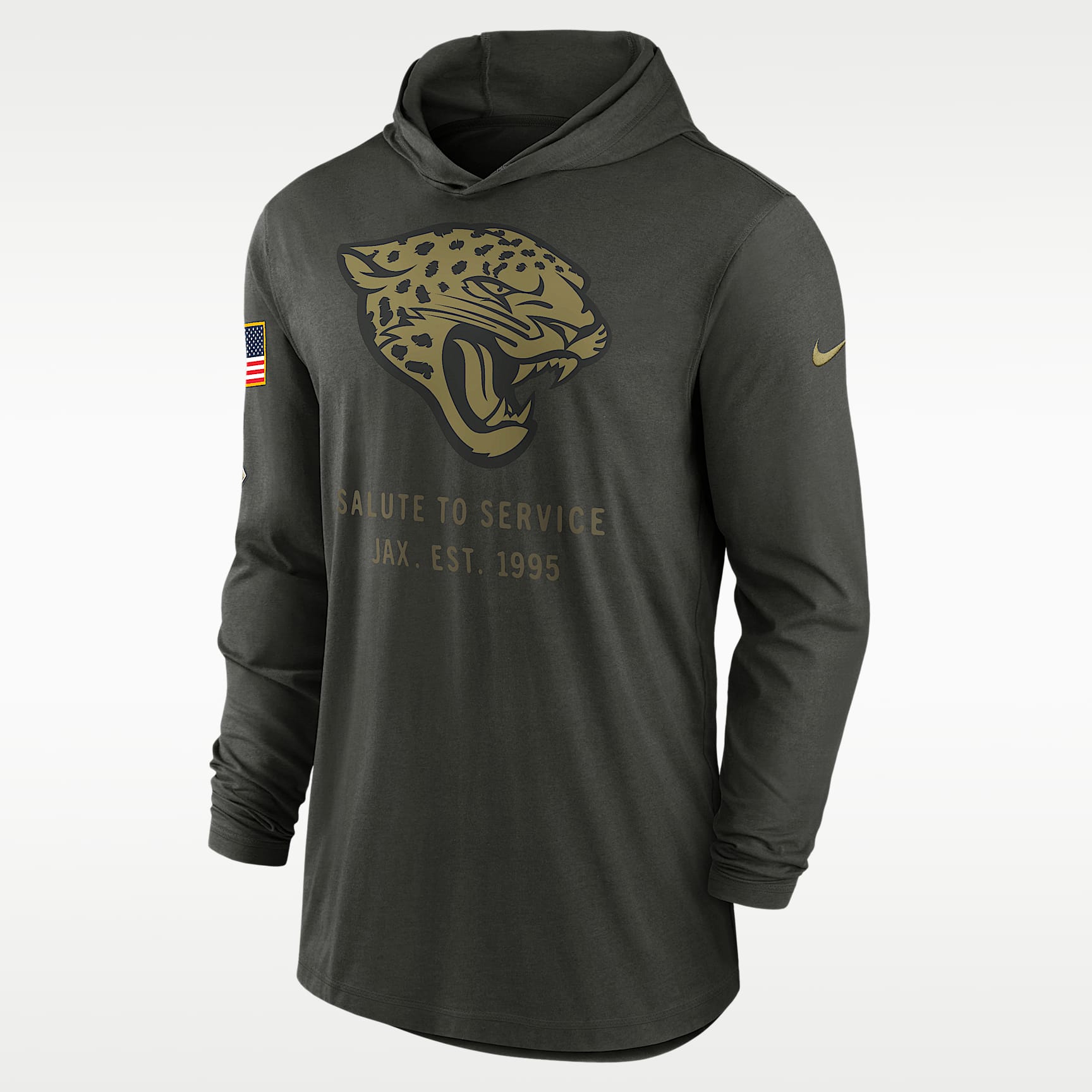 Playera con gorro de manga larga Nike Dri-FIT de la NFL para hombre Jacksonville Jaguars Salute to Service Sideline