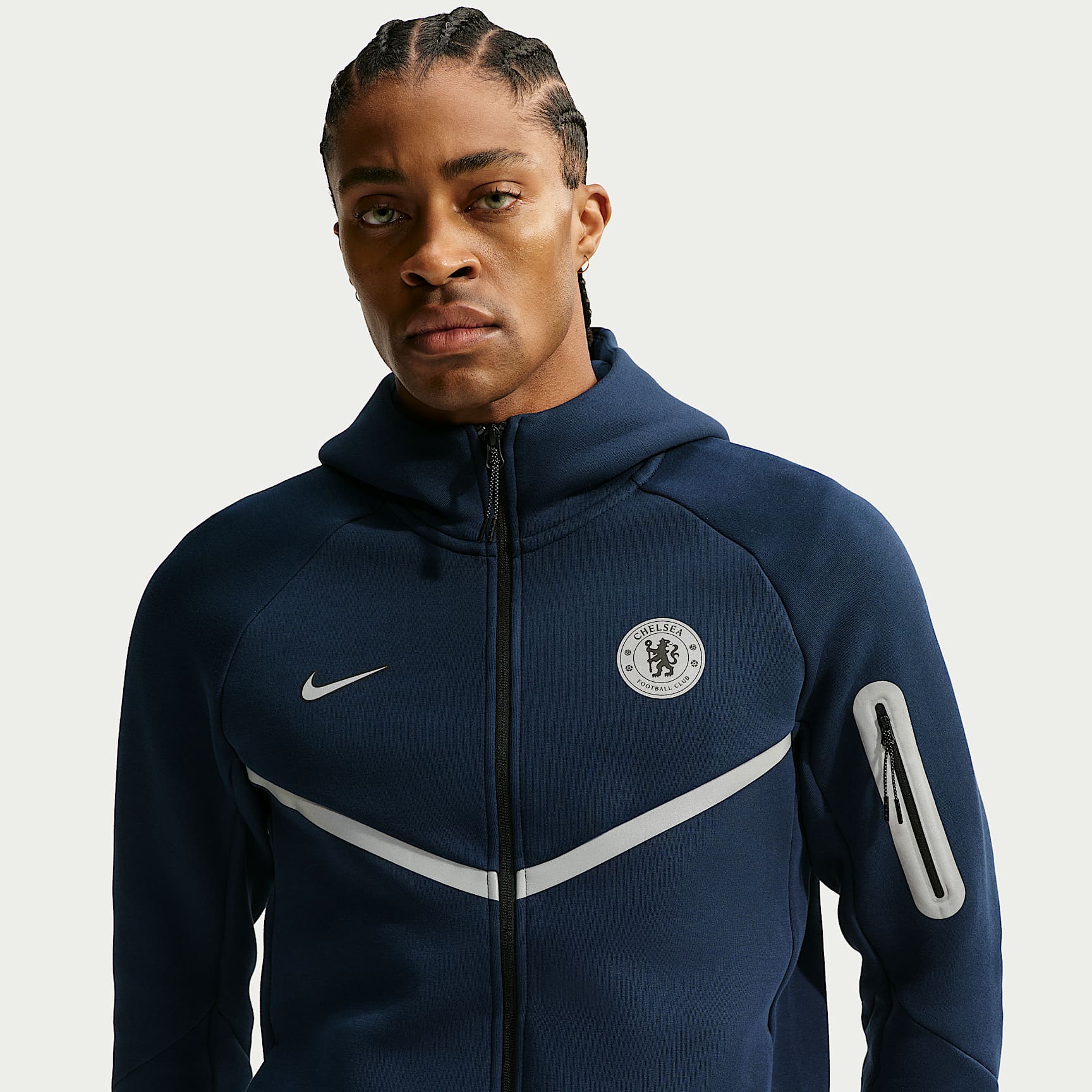Chelsea FC Tech Nike Fleece Windrunner-fodboldjakke med reflekterende detaljer til mænd