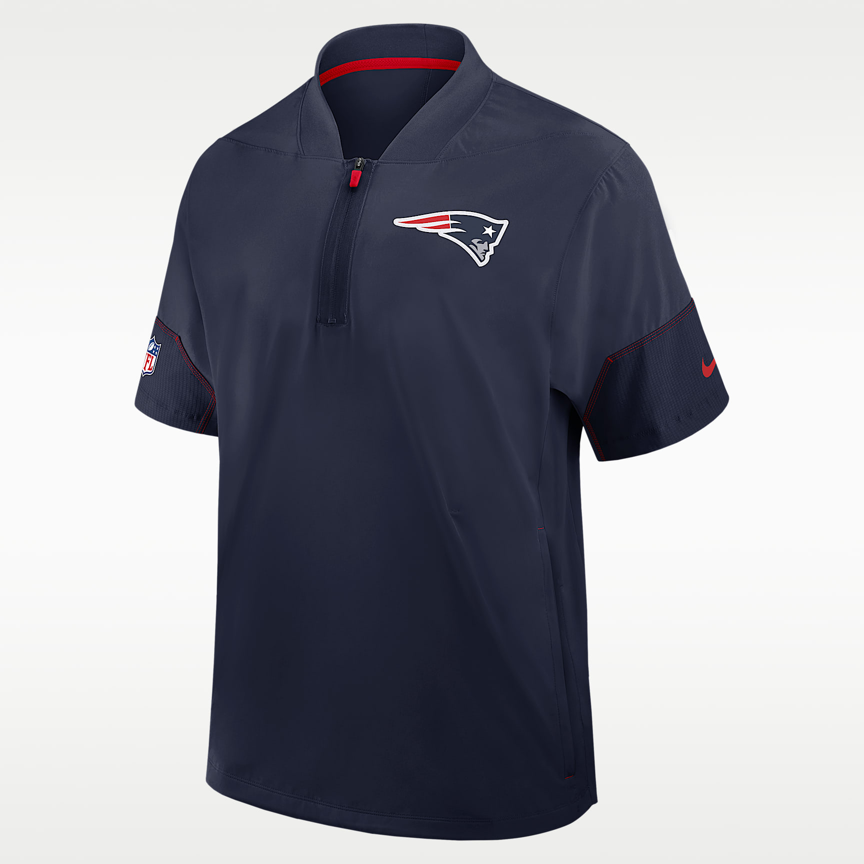 New England Patriots Sideline Coach Men's Nike NFL 1/2-Zip Short-Sleeve Hooded Jacket