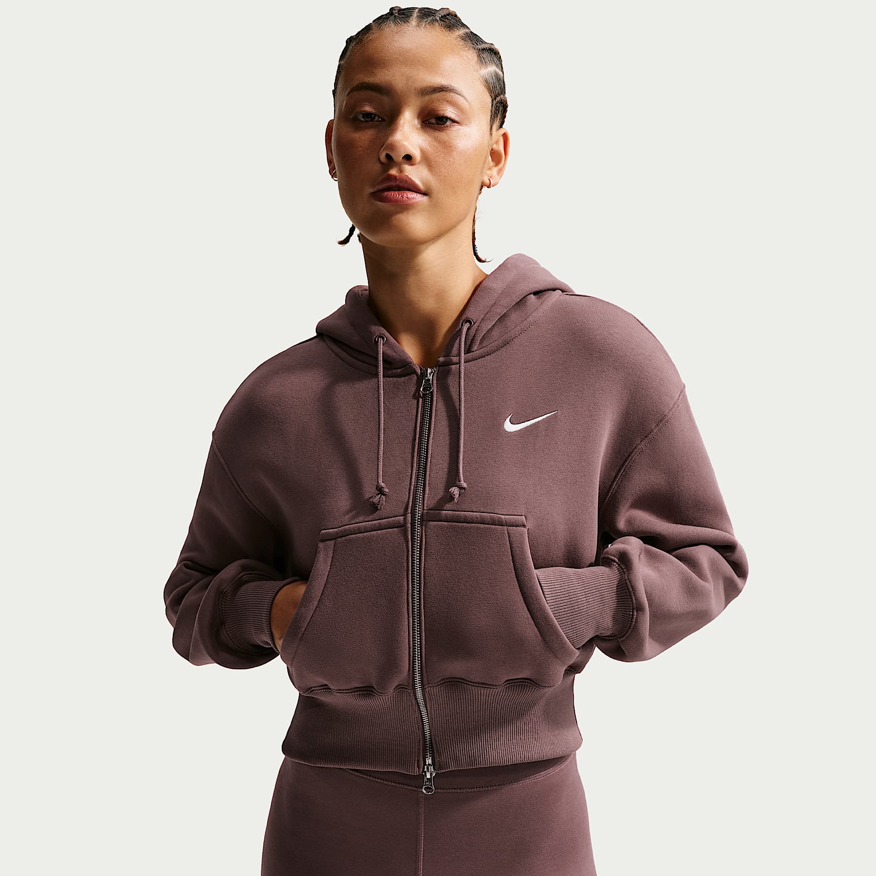 Sudadera con gorro holgada cropped con cierre completo para mujer Nike Sportswear Phoenix Fleece