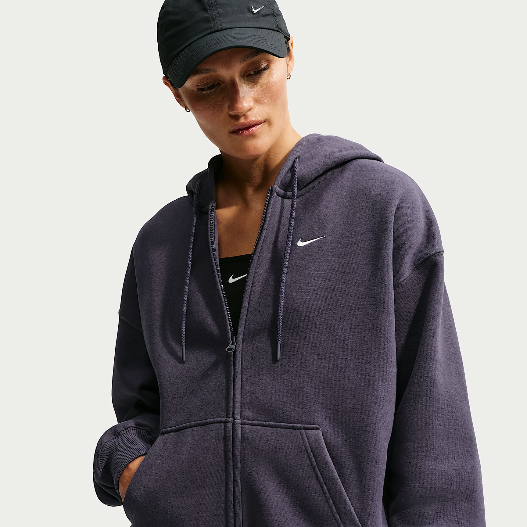 Sweat à capuche oversize à zip d'épaisseur moyenne Nike Studio Fleece pour femme