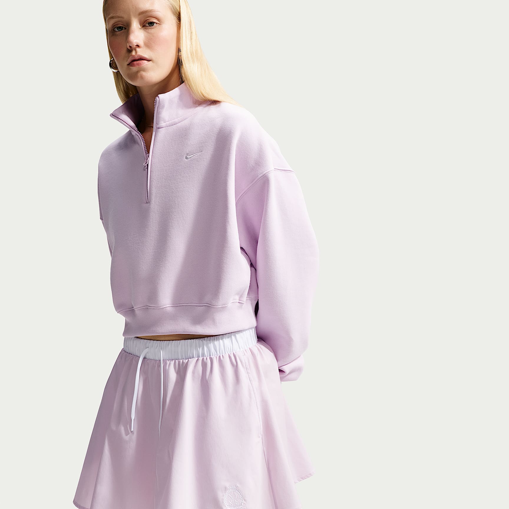 Haut court oversize à 1/4 de zip Nike Studio Fleece Medium Weight pour femme