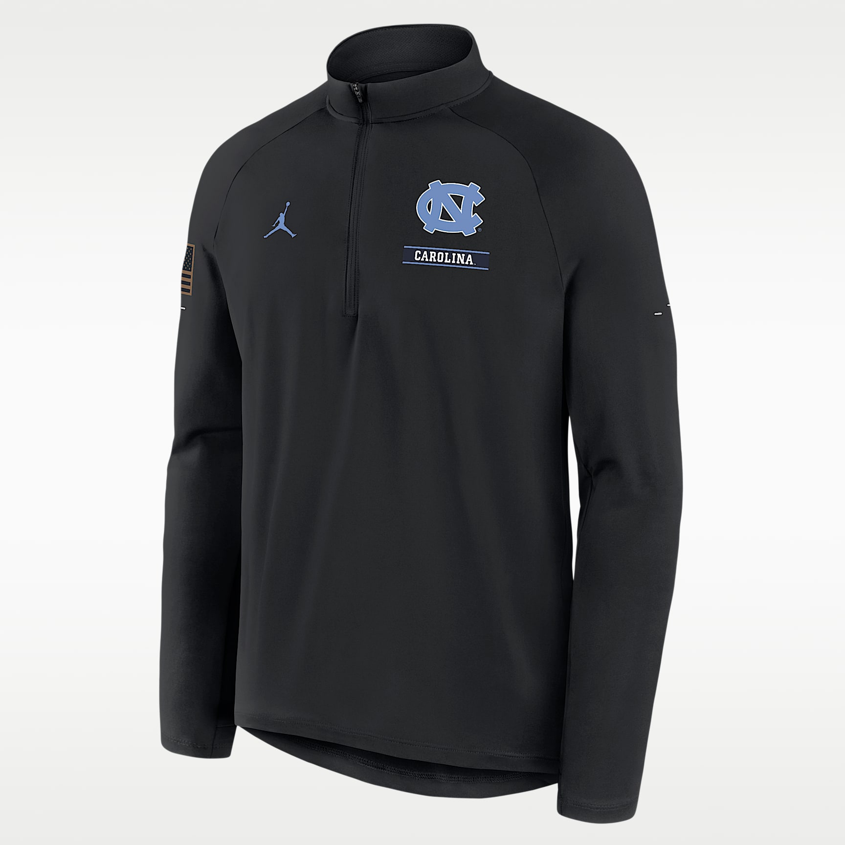 Playera de manga larga universitaria Dri-FIT marca Jordan de medio cierre para hombre North Carolina 2026 Military Appreciation Stride