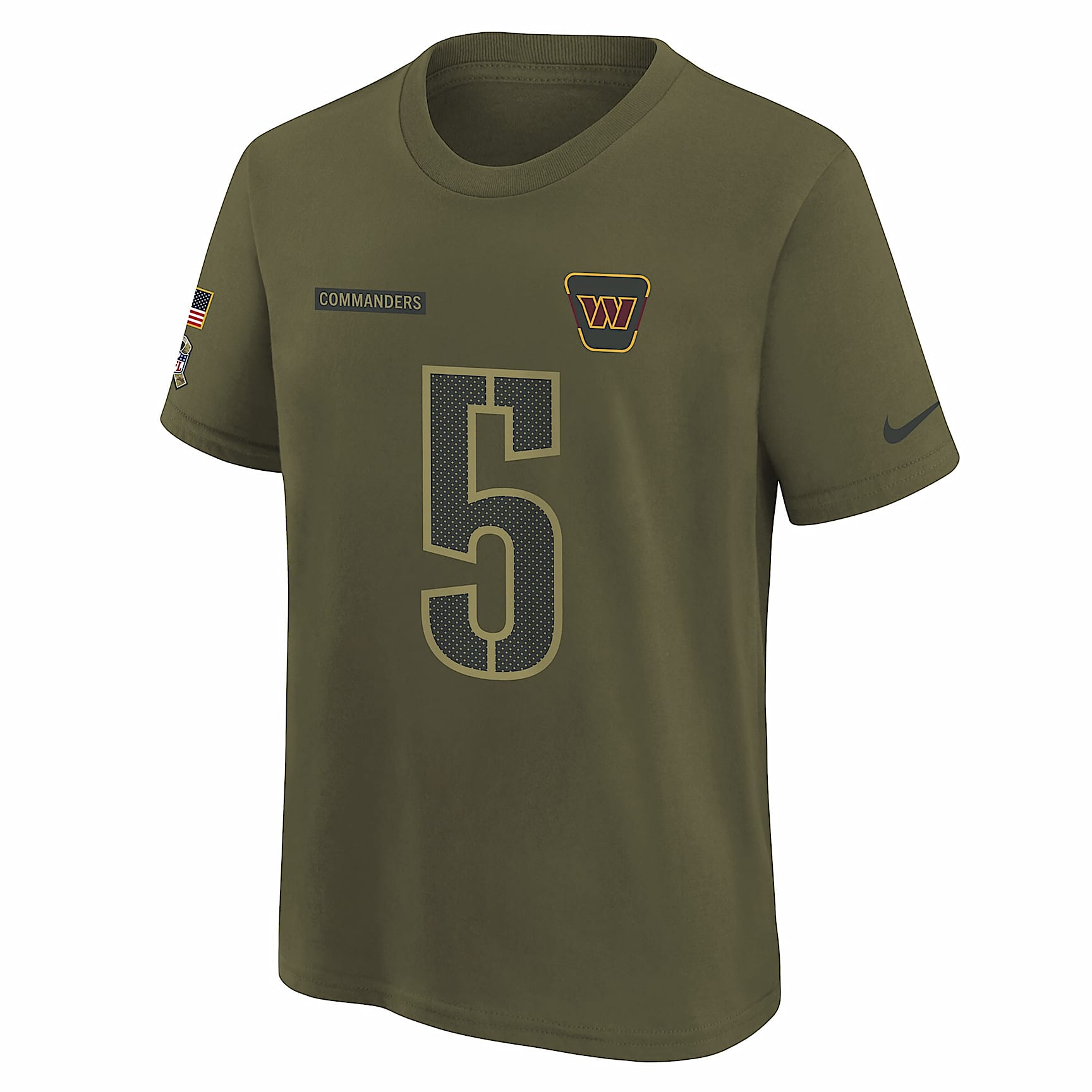 Playera Nike de la NFL para niños talla grande Jayden Daniels Washington Commanders Salute to Service