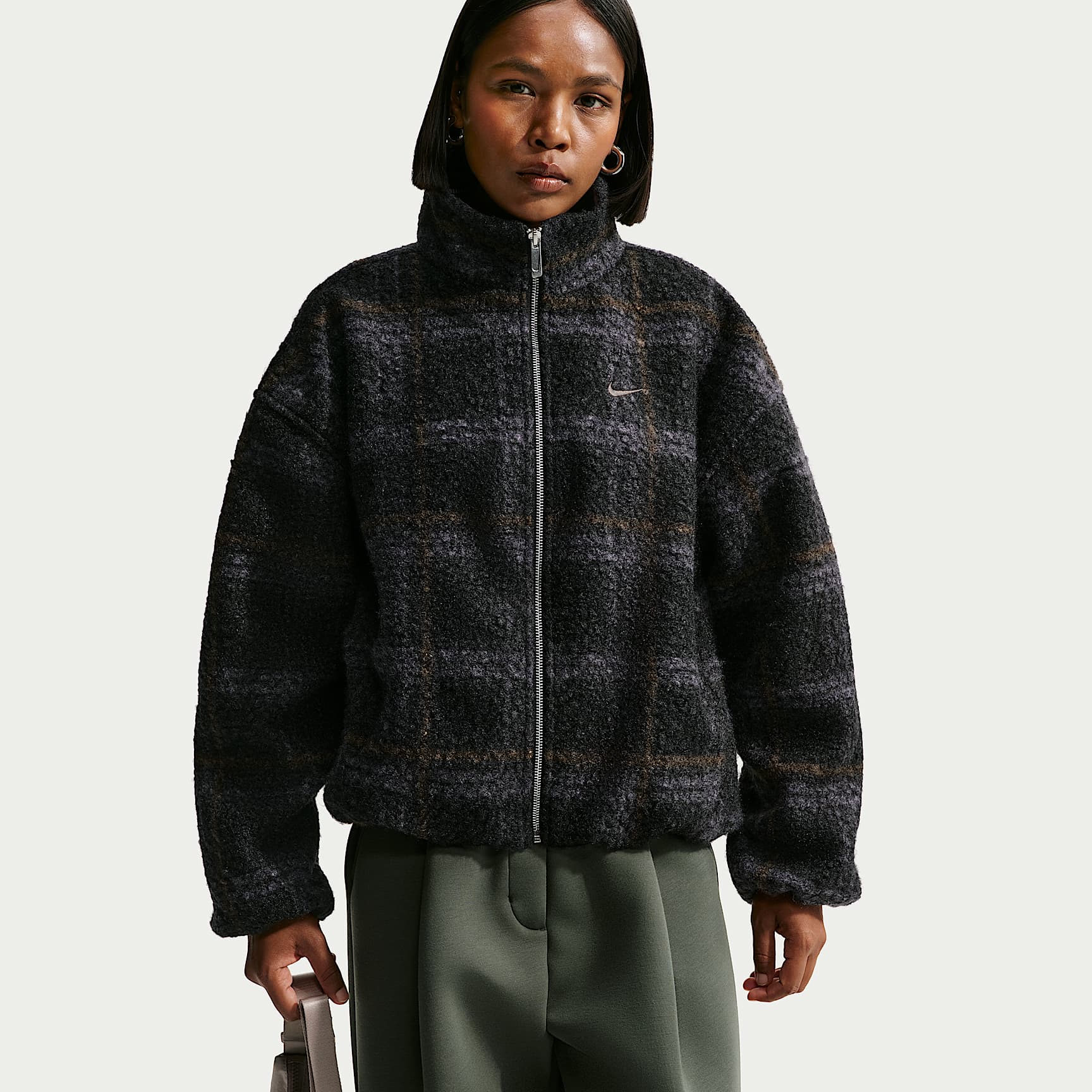 Nike Sportswear hochflorige Oversize-Fleecejacke mit Karomuster (Damen)