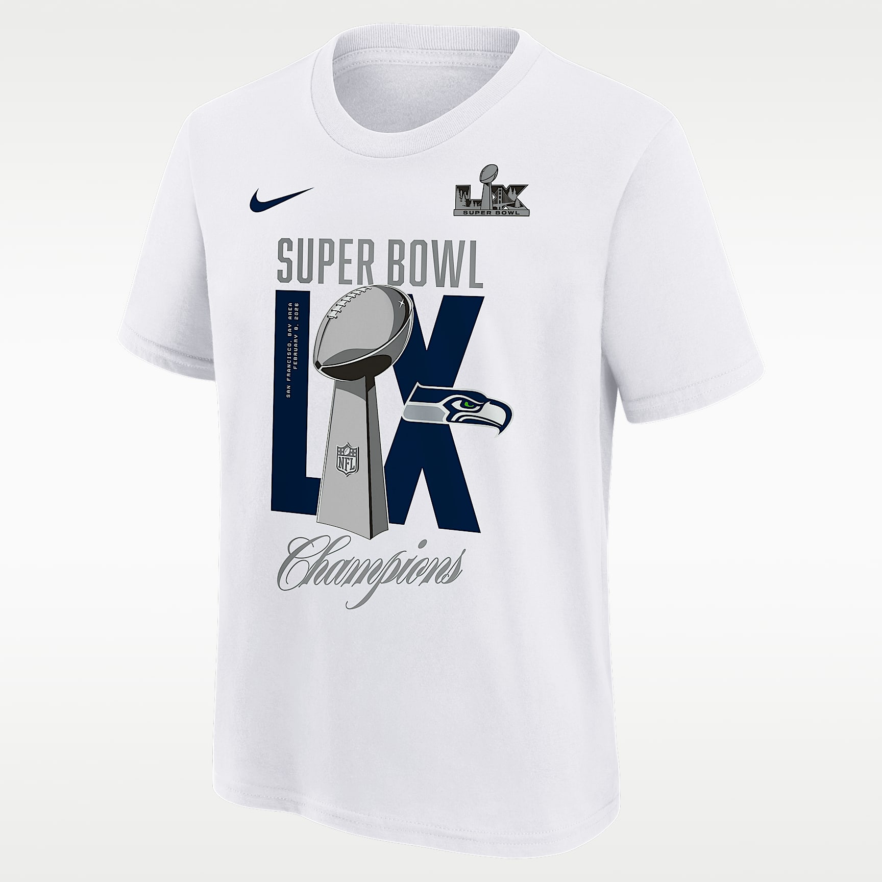 Seattle Seahawks Super Bowl LX Champions Lombardi Trophy Big Kid's Nike NFL T-Shirt
