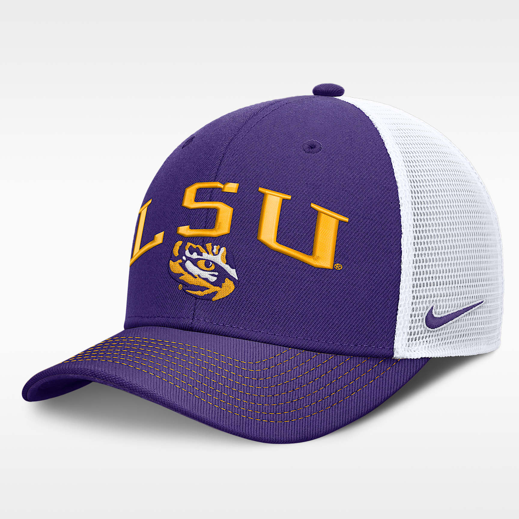 Gorra de rejilla universitaria Nike Dri-FIT ajustable para hombre LSU Primetime Arched