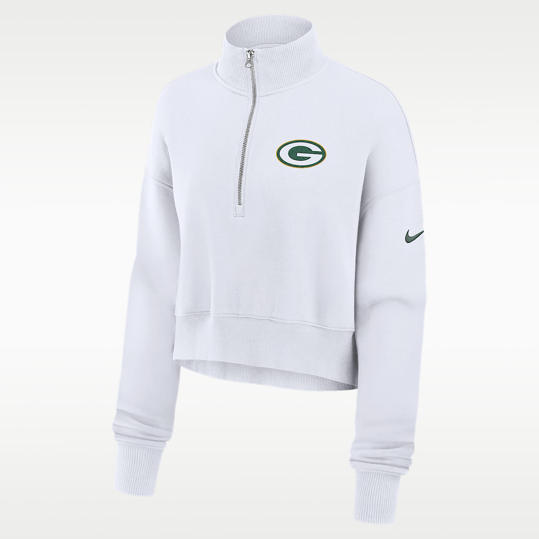 Green Bay Packers Primetime Phoenix Women's Nike NFL Oversized Cropped 1/4-Zip Crew