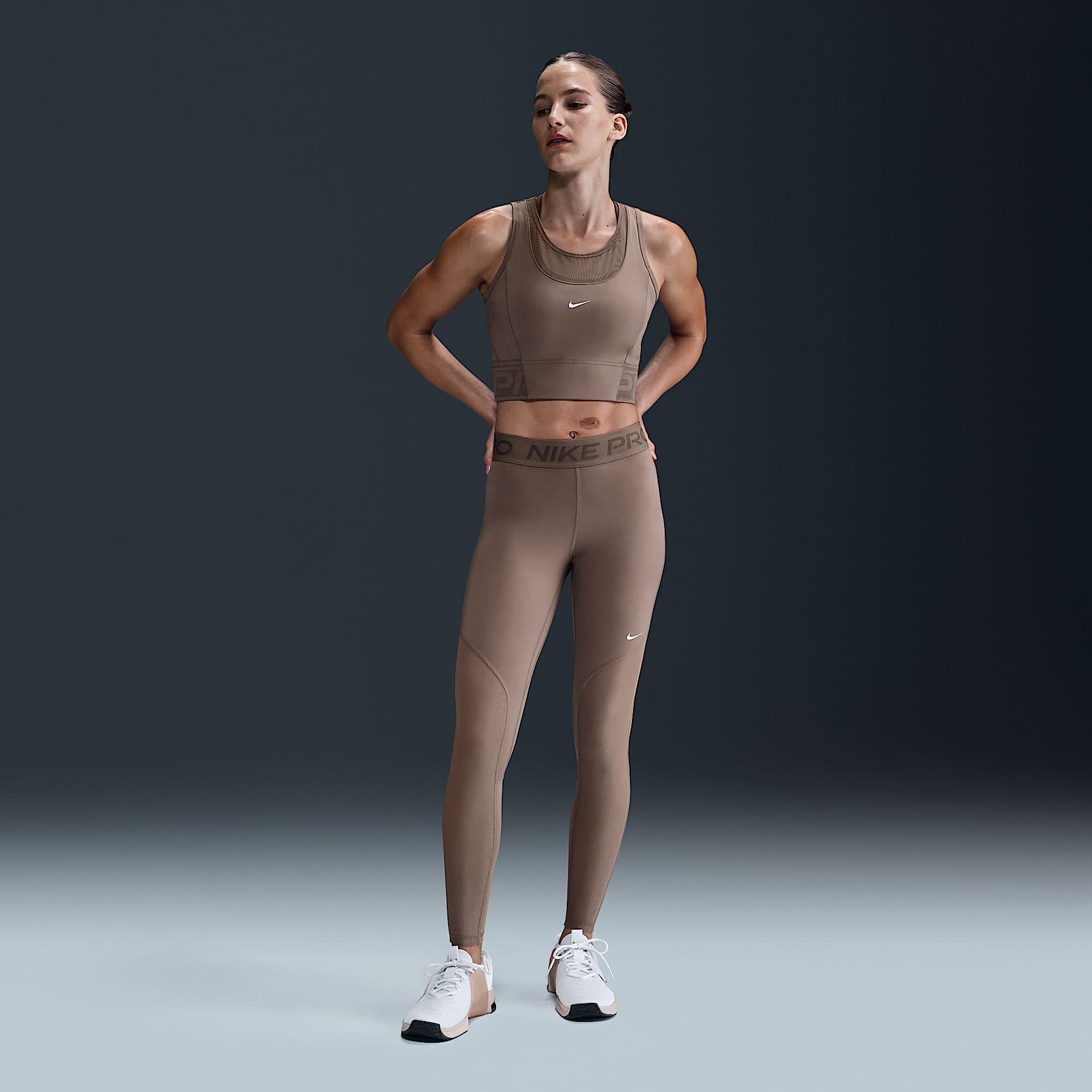 Nike Pro Women's Mid-Rise Full-Length Mesh-Paneled Leggings
