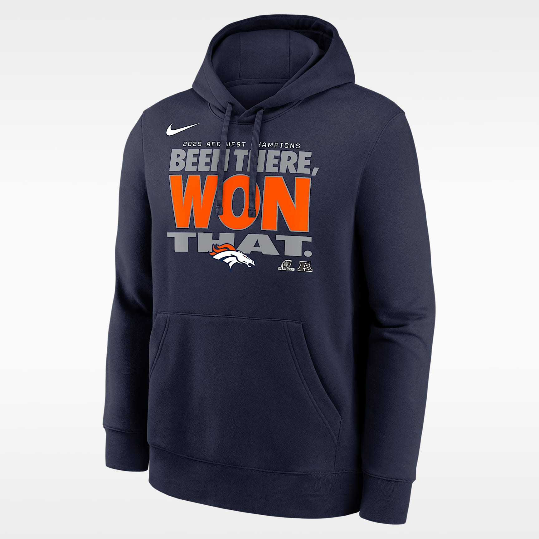 Sudadera con gorro sin cierre Nike de la NFL para hombre Denver Broncos 2025 AFC West Champions Trophy